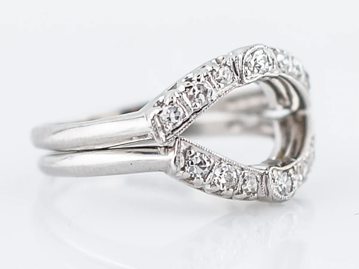 Antique Wedding Ring Guards Art Deco .28 Single Cut Diamonds in Platinum - Image 3