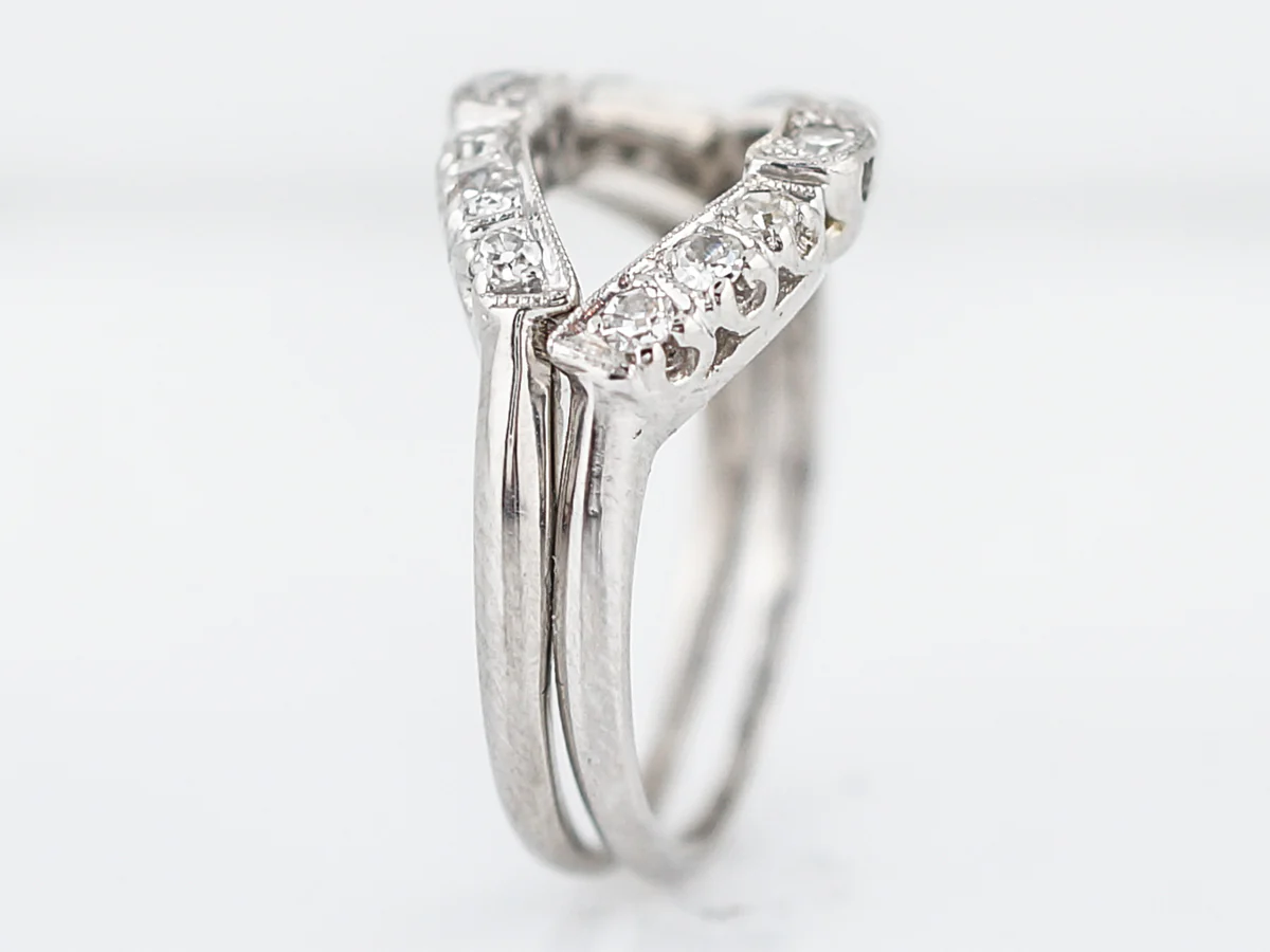 Antique Wedding Ring Guards Art Deco .28 Single Cut Diamonds in Platinum - Image 4