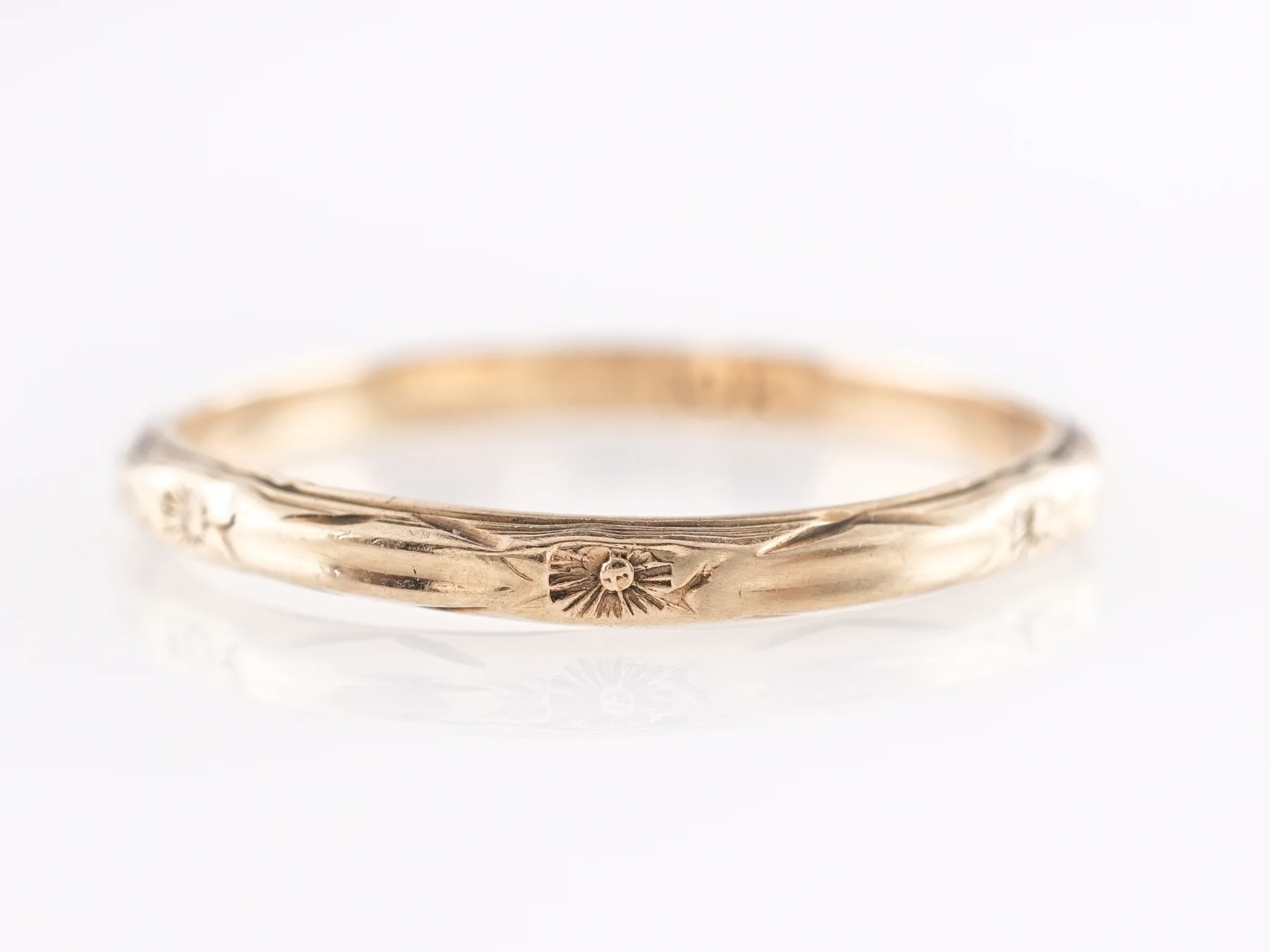 Antique Yellow Gold Orange Blossom Wedding Band in 10k