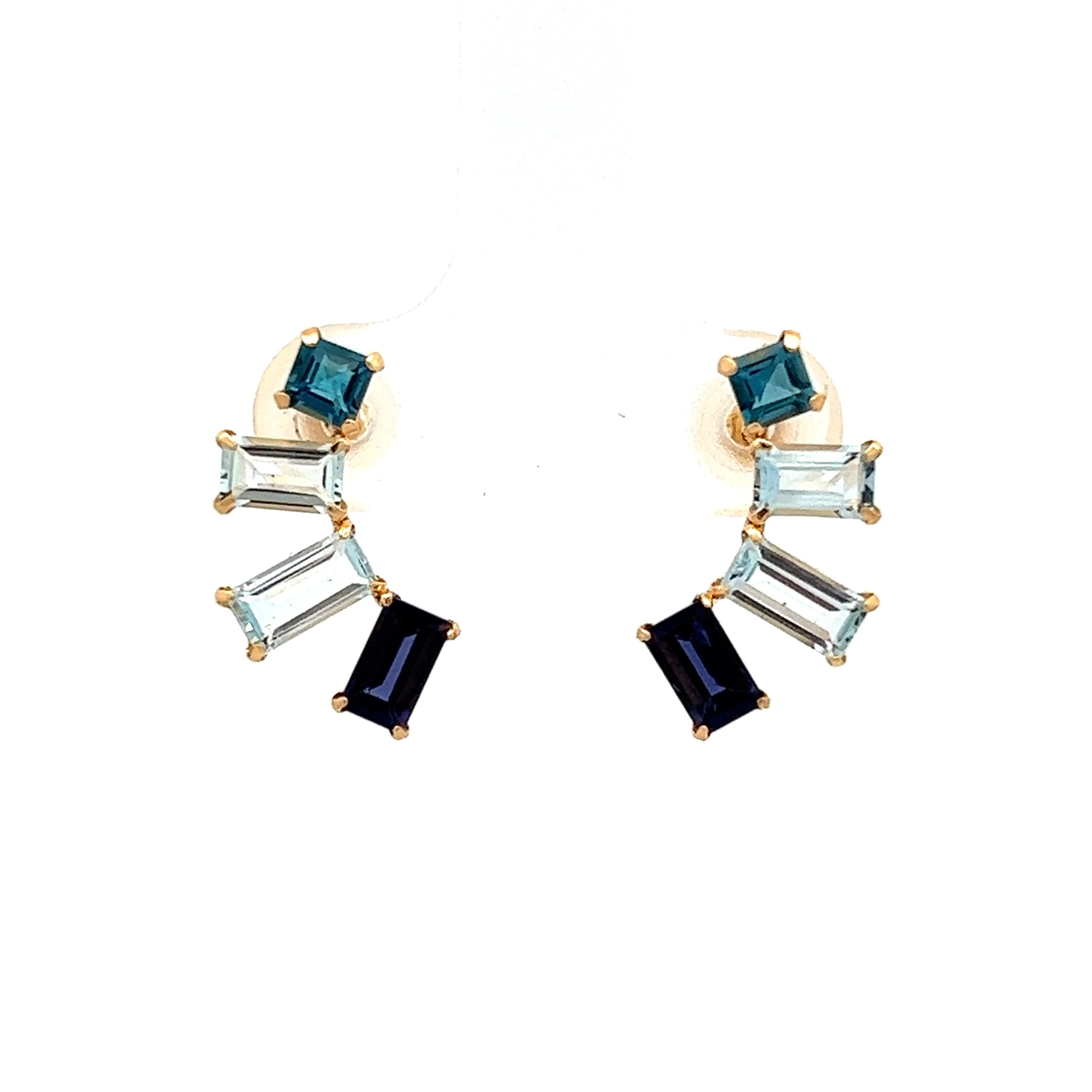 Aquamarine, Blue Topaz, & Tanzanite Earrings in 18k Yellow Gold