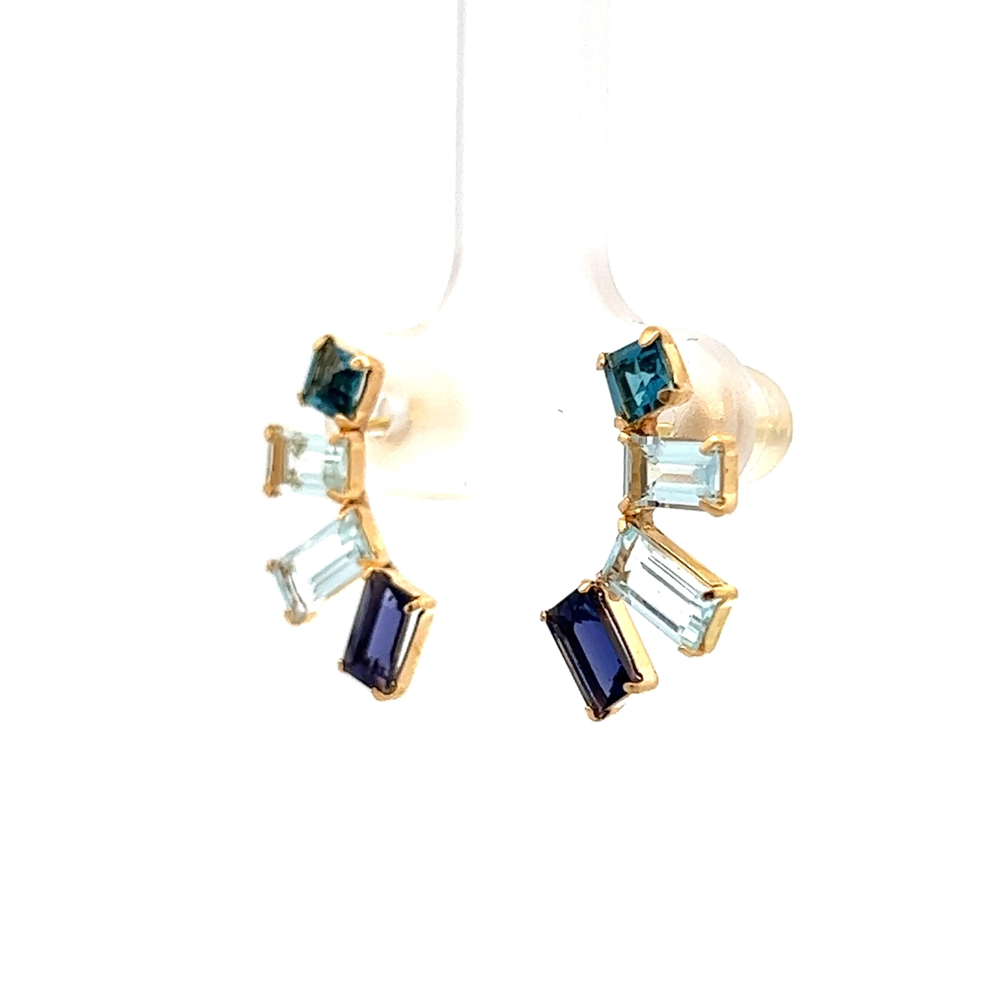 Aquamarine, Blue Topaz, & Tanzanite Earrings in 18k Yellow Gold - Image 2