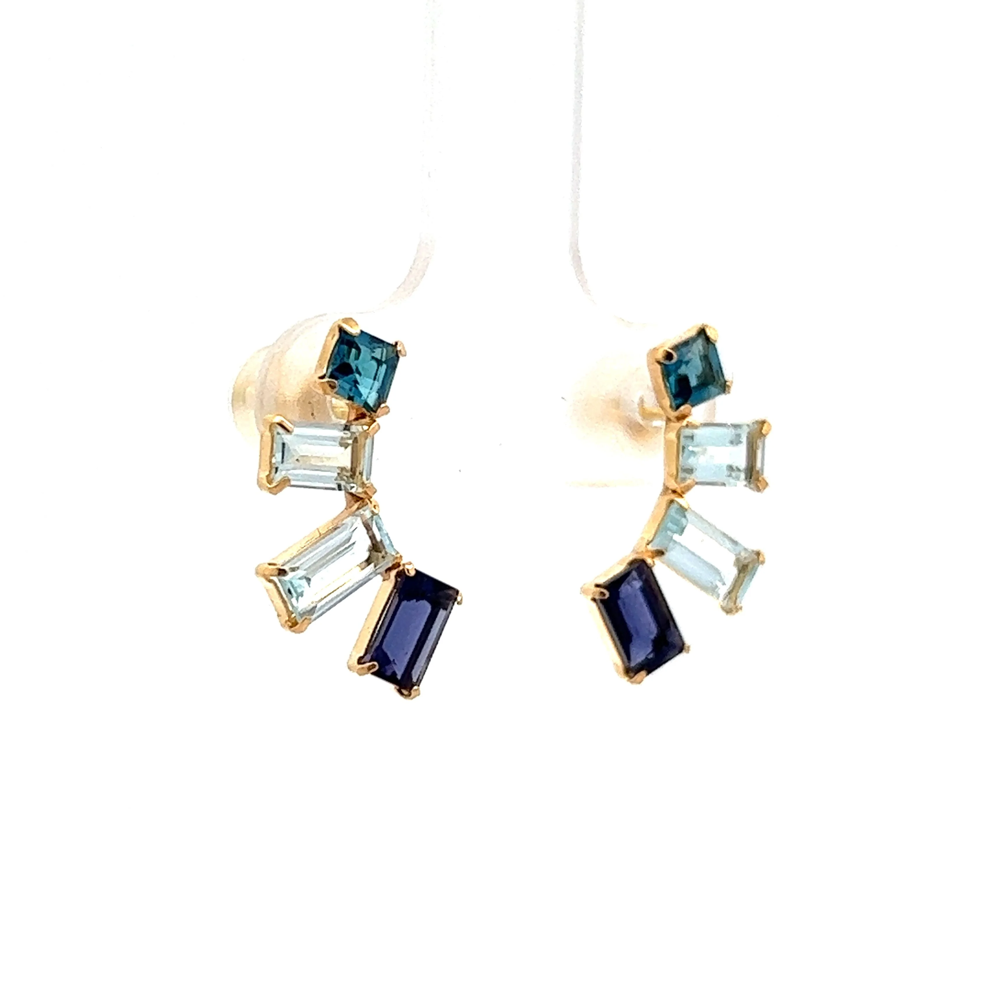 Aquamarine, Blue Topaz, & Tanzanite Earrings in 18k Yellow Gold - Image 3