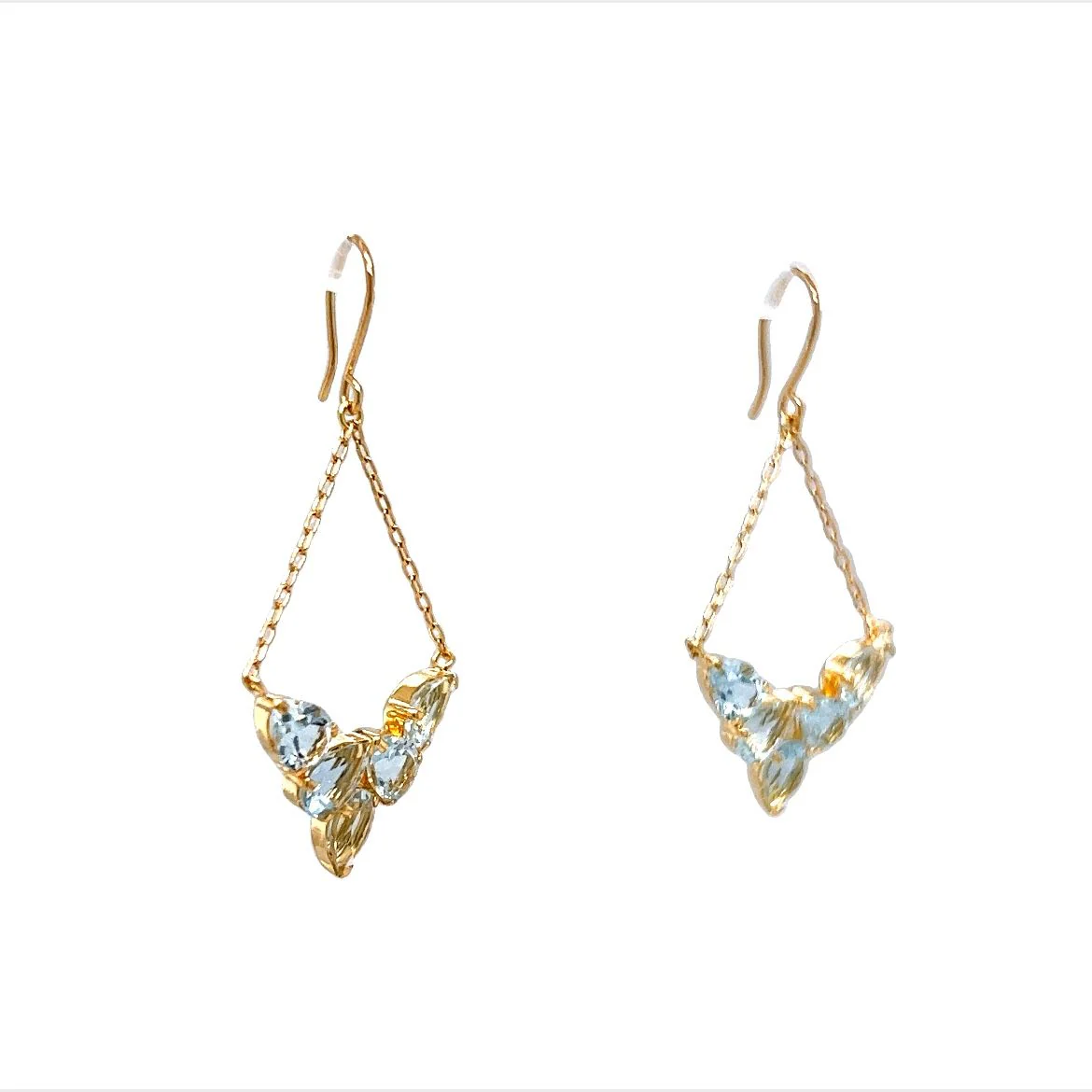 Aquamarine Cluster Chain Drop Earrings in 18k Yellow Gold - Image 3