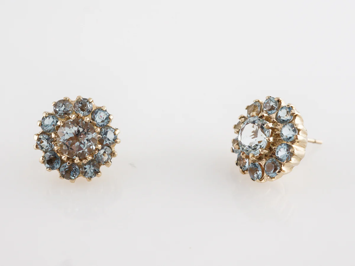 Aquamarine Cluster Earrings in 14k Yellow Gold - Image 5