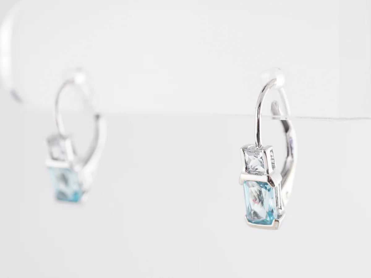 Aquamarine Dangle Earrings in 14k White Gold - Image 2
