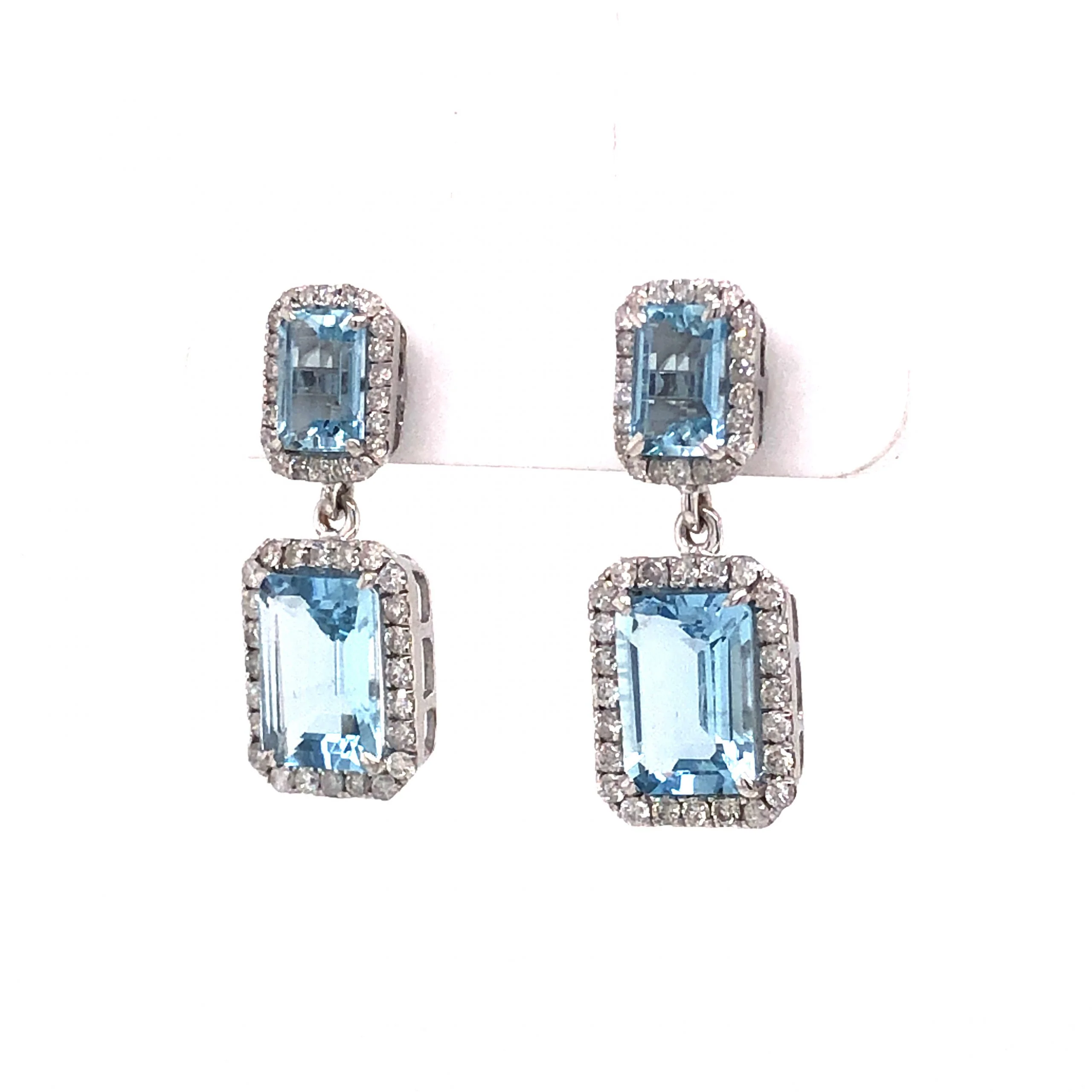Aquamarine & Diamond Dangle Earrings in 18k White Gold - Image 2