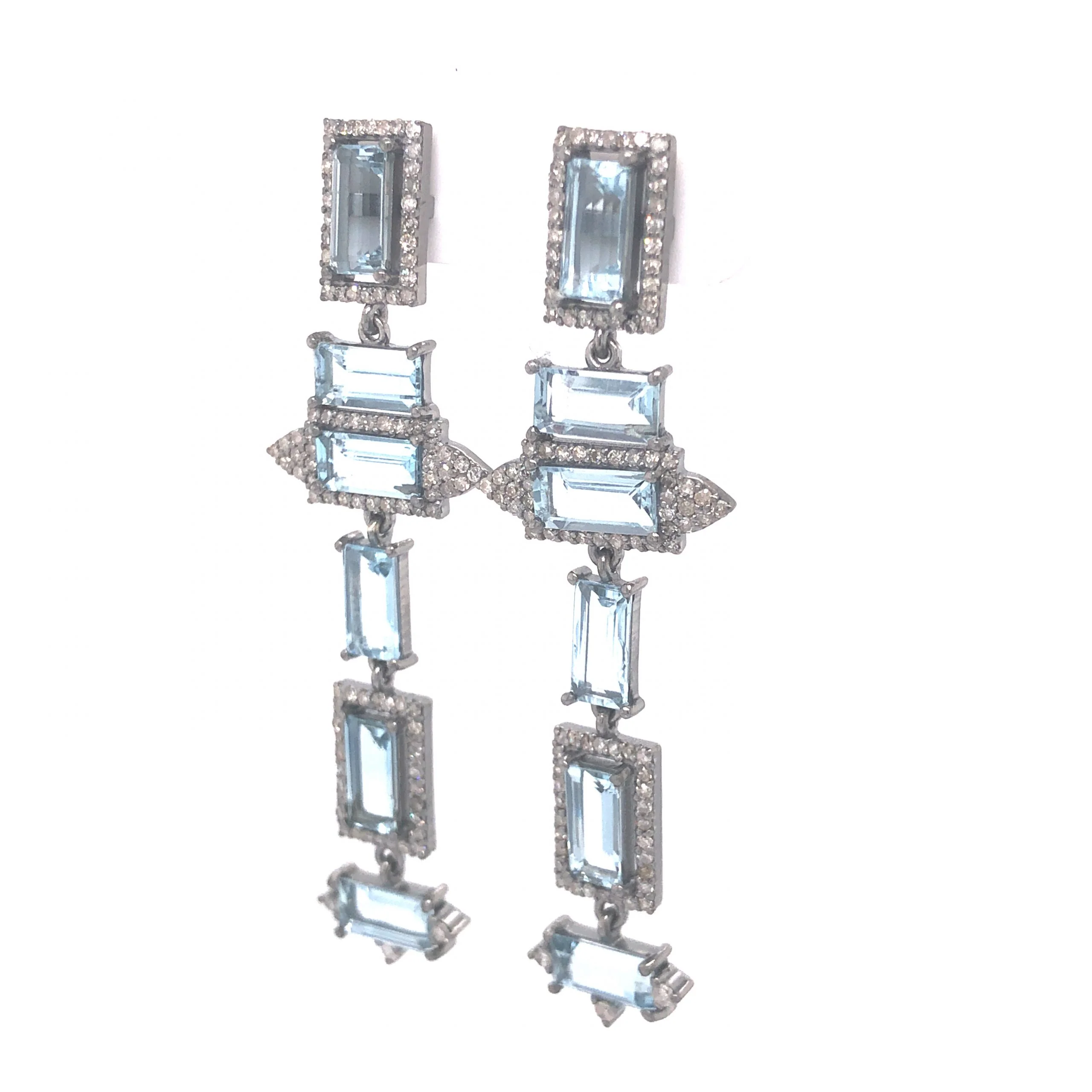 Aquamarine & Diamond Drop Earrings in Sterling Silver - Image 2