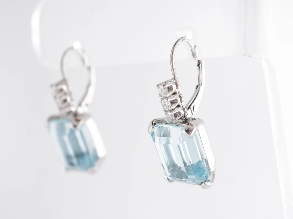Aquamarine & Diamond Earrings in Platinum and 14k - Image 3