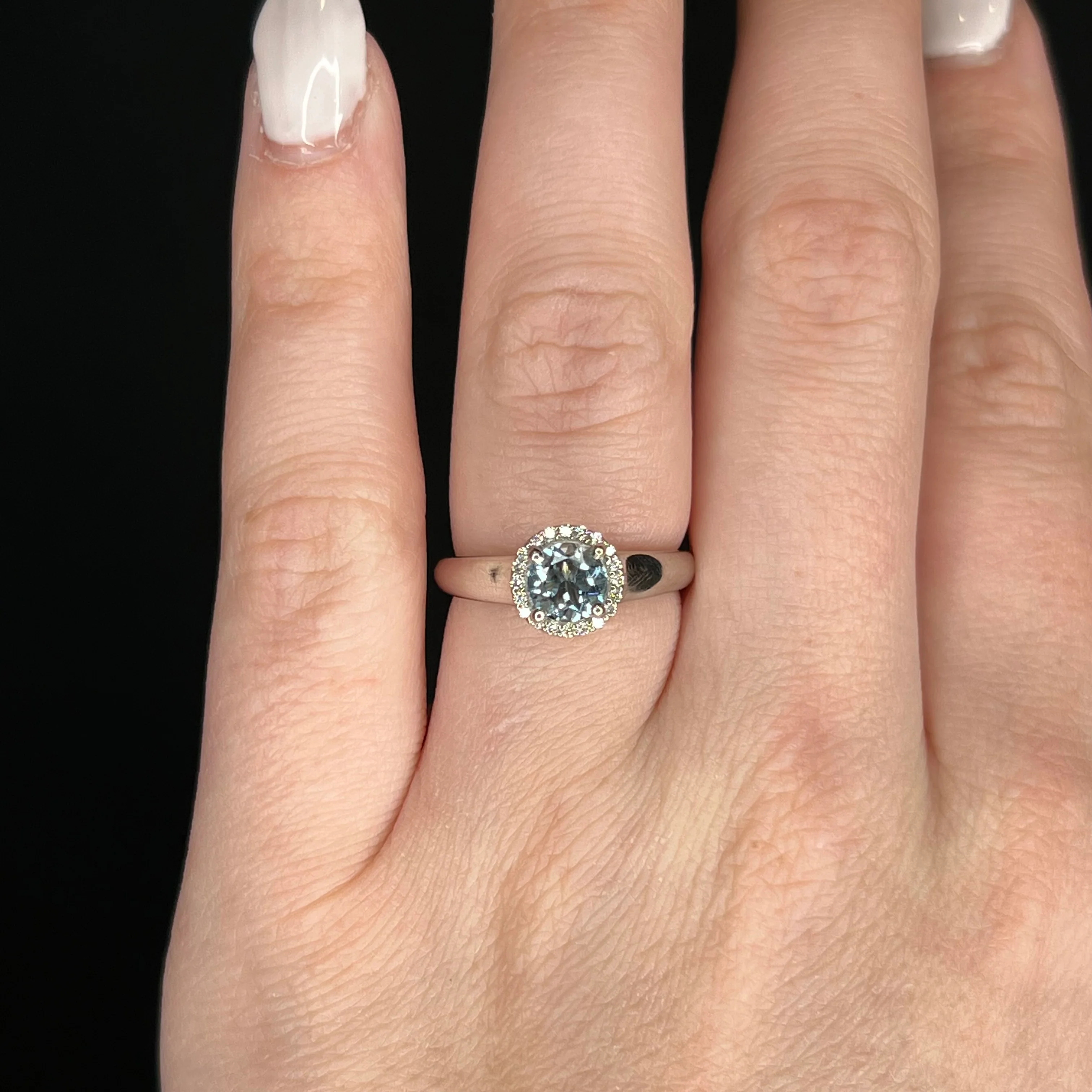 .75 Aquamarine & Diamond Halo Engagement Ring in Platinum - Image 6