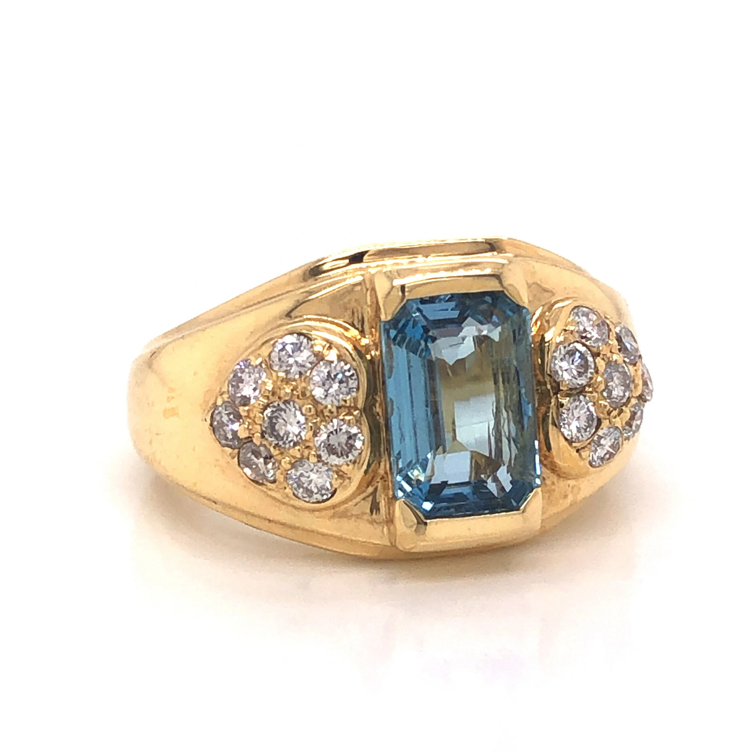 Aquamarine & Diamond Heart Ring in 18k Yellow Gold - Image 3