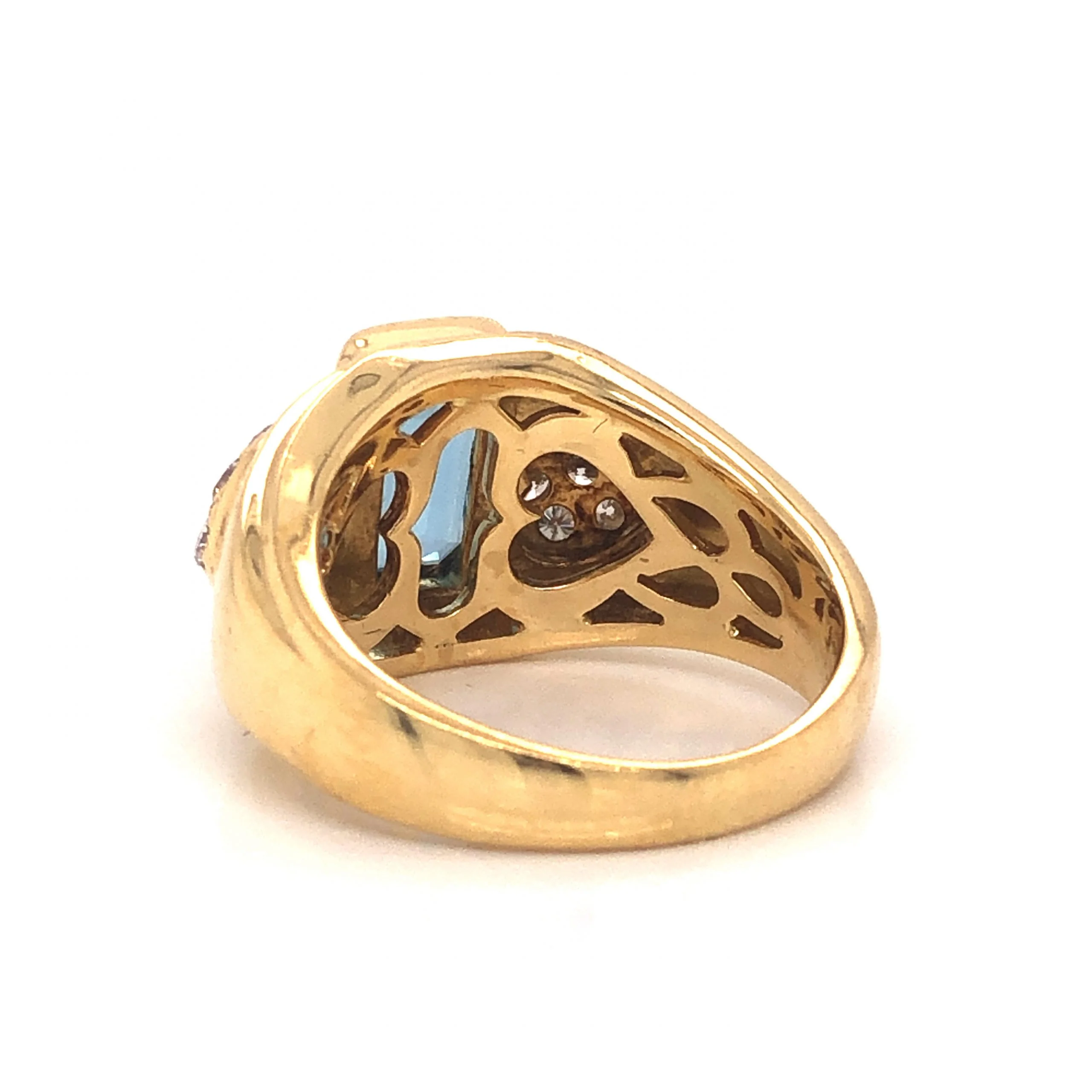 Aquamarine & Diamond Heart Ring in 18k Yellow Gold - Image 4