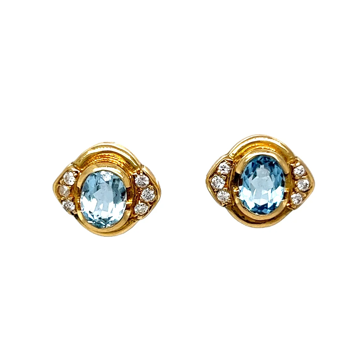 Aquamarine & Diamond Stud Earrings in 18k Yellow Gold