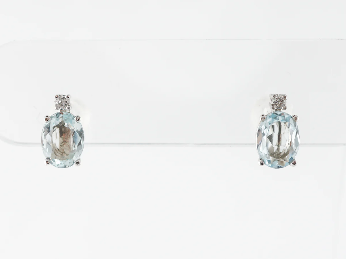 Aquamarine Earring Studs w/ Diamonds in White Gold