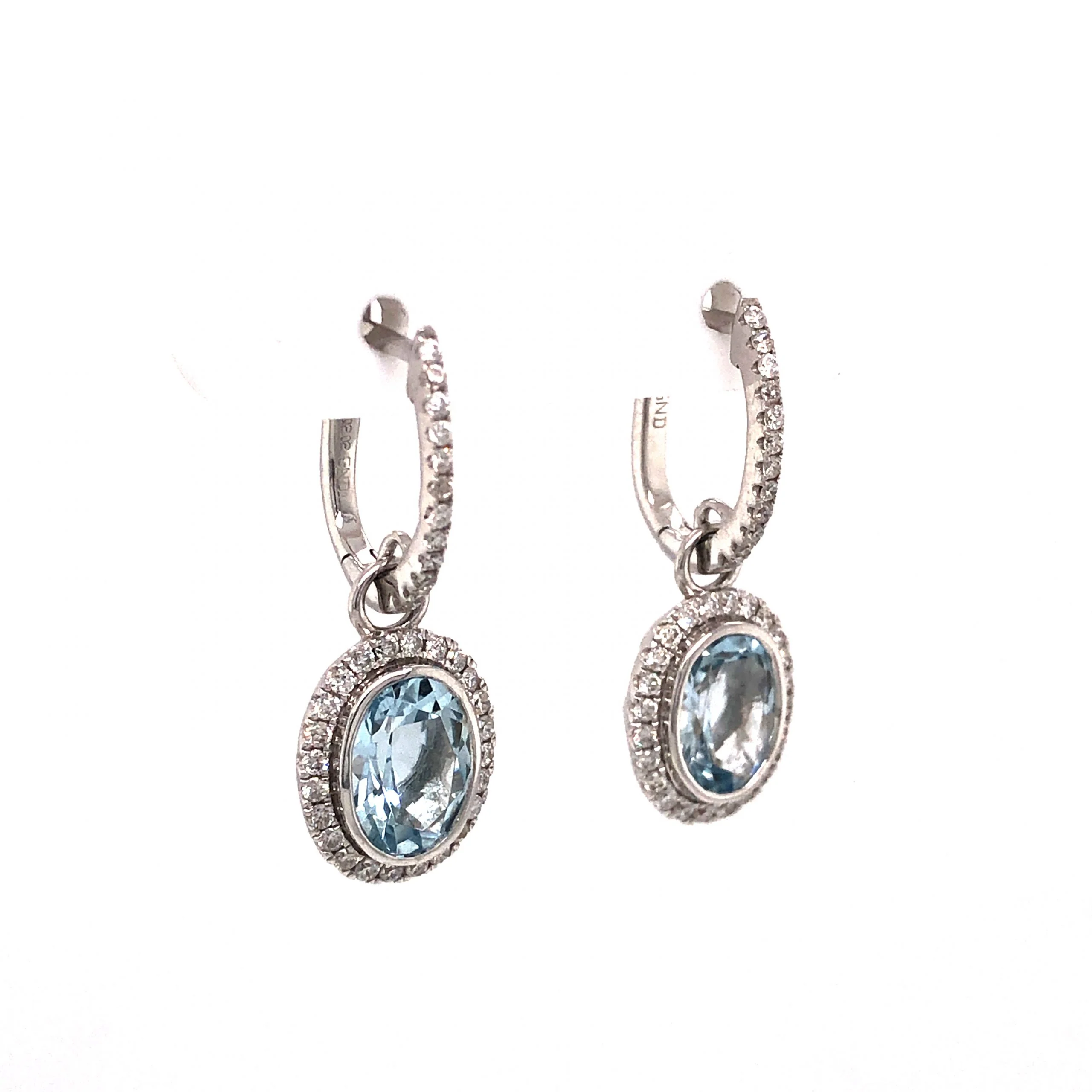 Aquamarine & Pave Diamond Drop Earrings in 14k White Gold - Image 3