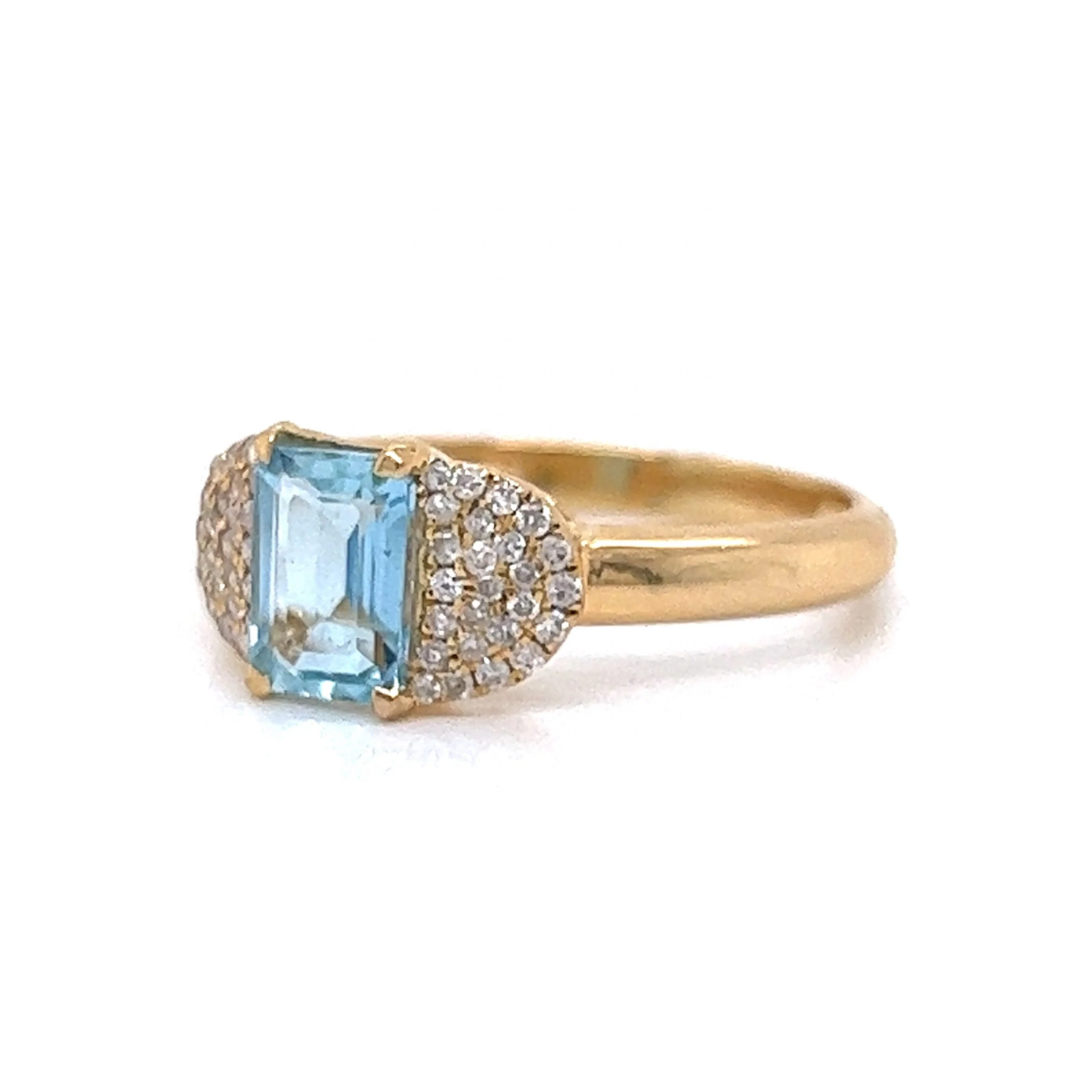 Aquamarine & Pave Diamond Half Moon Ring in 18k Yellow Gold - Image 2