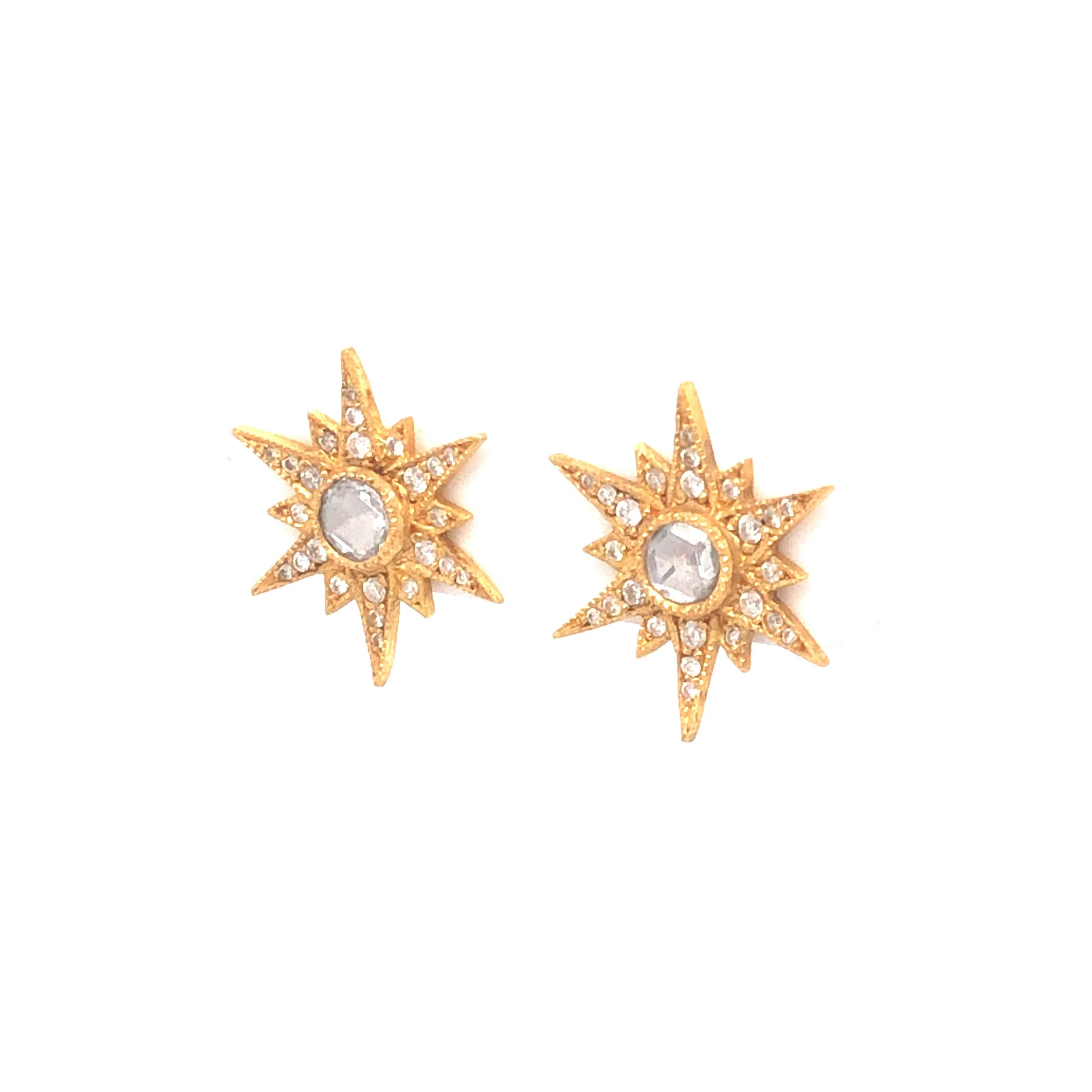Arman Sarkisyan Diamond Starburst Earrings in 22K Yellow Gold - Image 2