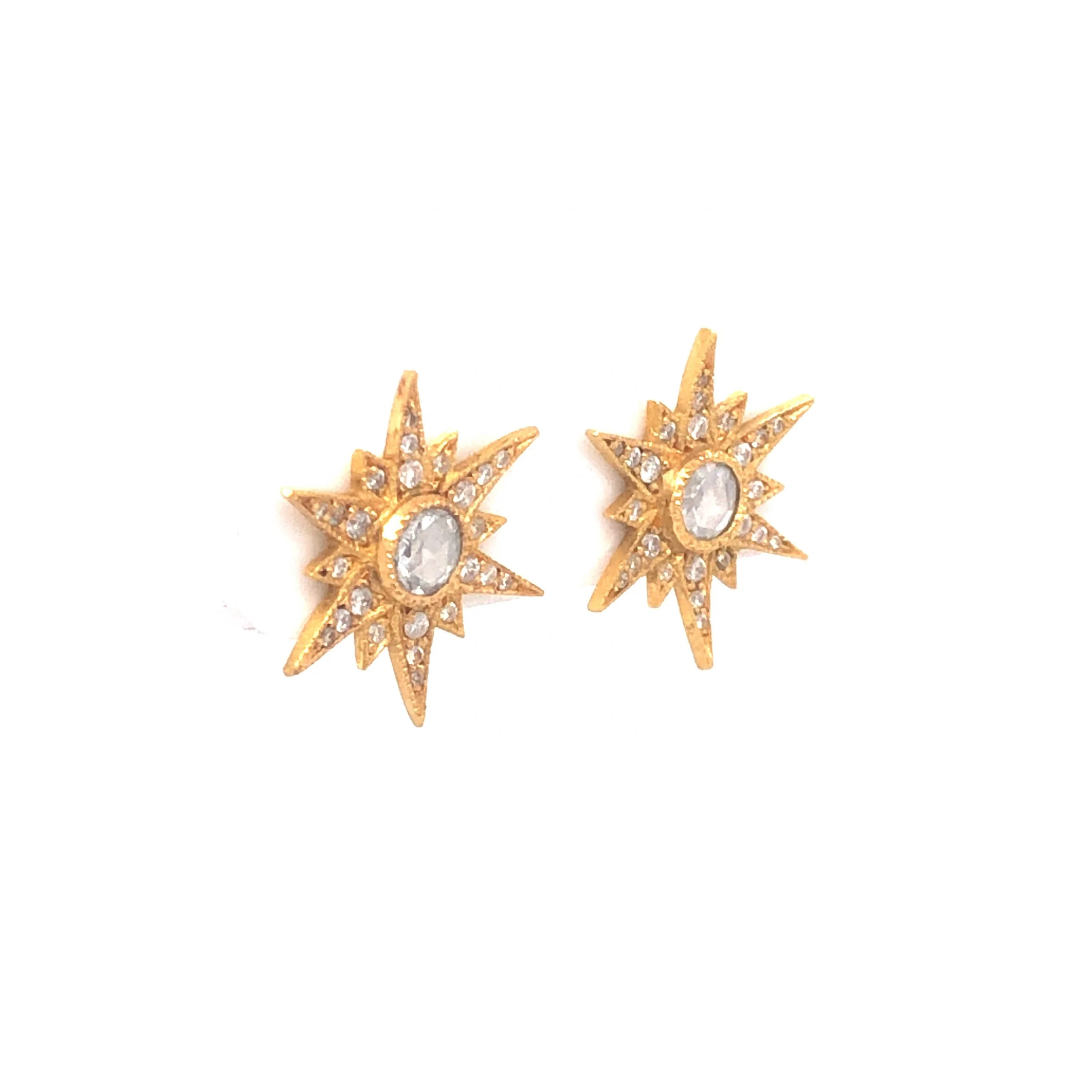 Arman Sarkisyan Diamond Starburst Earrings in 22K Yellow Gold - Image 3