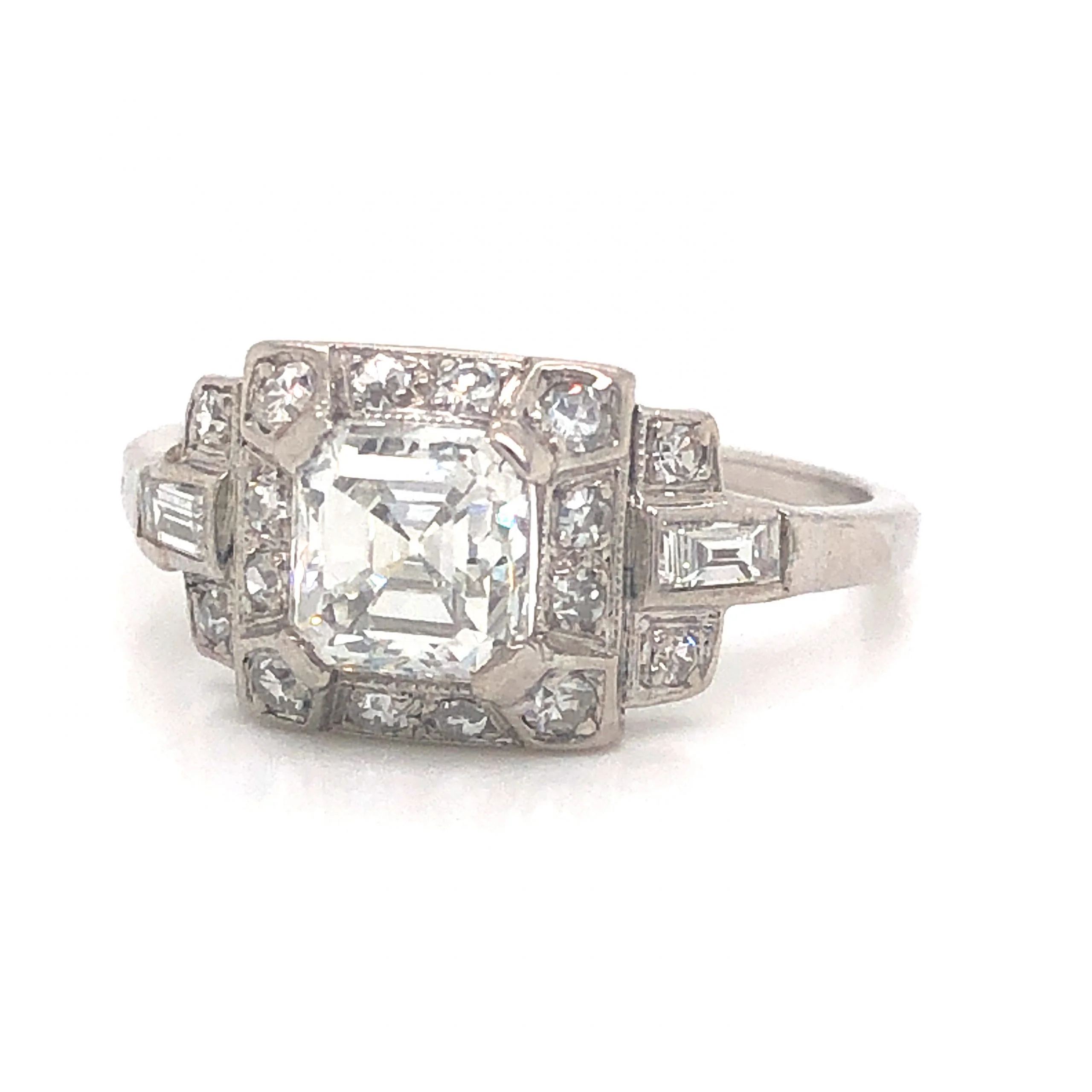 Art Deco 1.05 Asscher Cut Diamond Engagement Ring in Platinum - Image 2