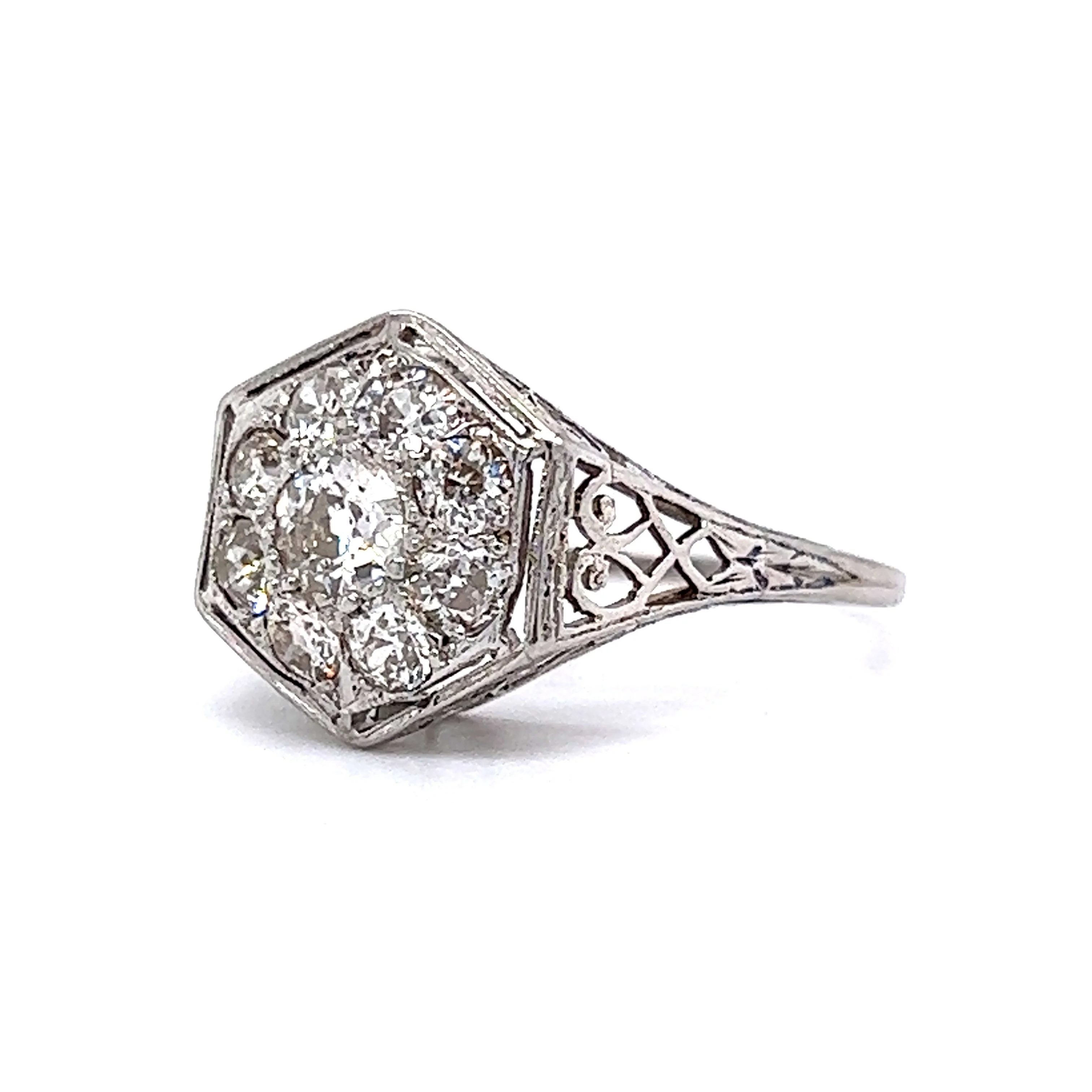Art Deco 1.11 Diamond Cluster Engagement Ring in Platinum - Image 2