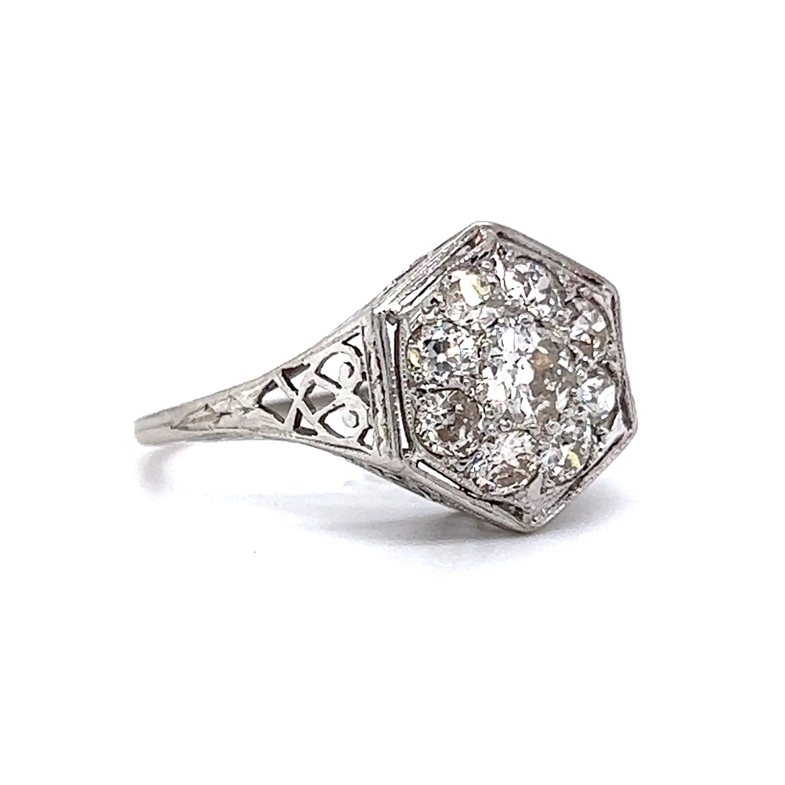 Art Deco 1.11 Diamond Cluster Engagement Ring in Platinum - Image 3