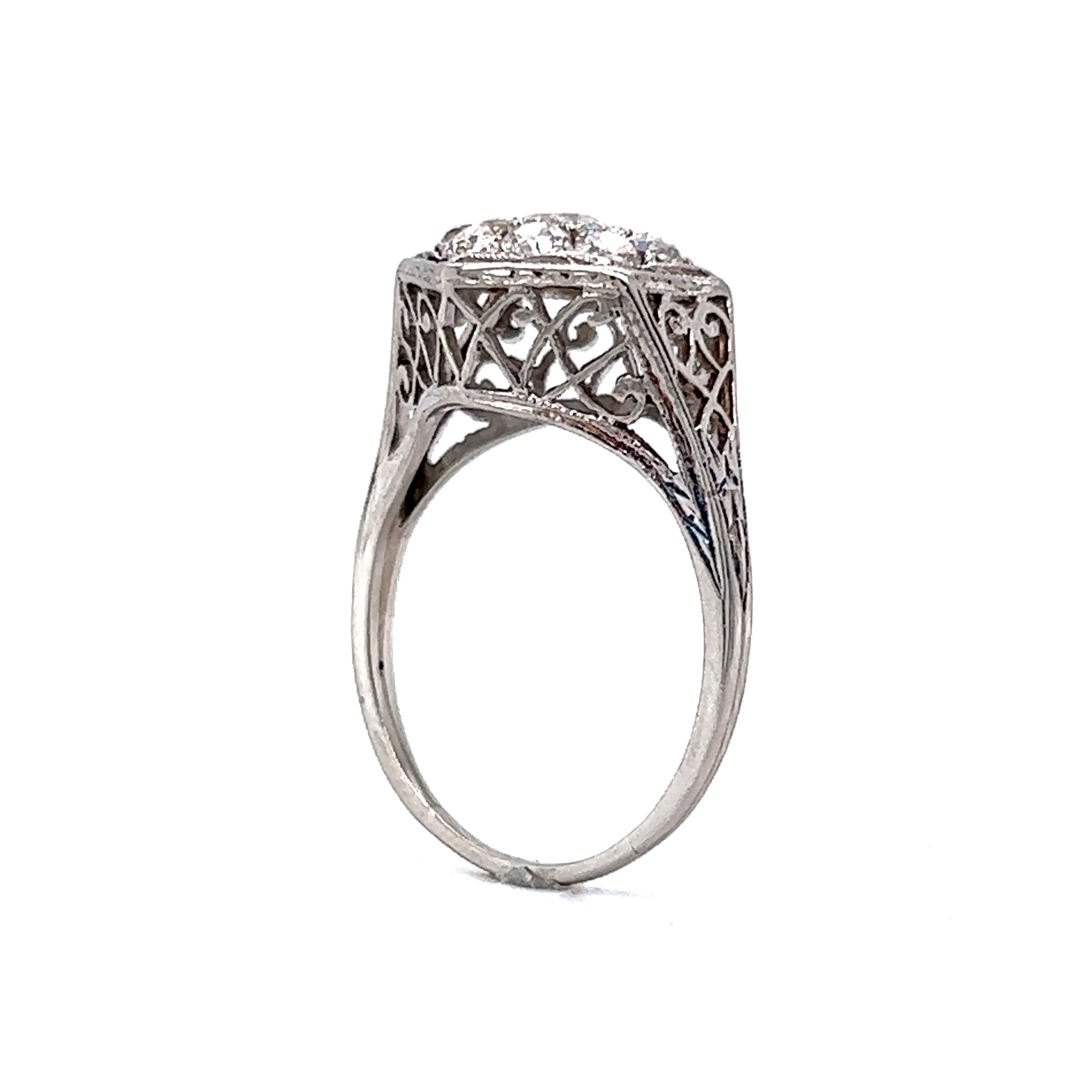 Art Deco 1.11 Diamond Cluster Engagement Ring in Platinum - Image 4