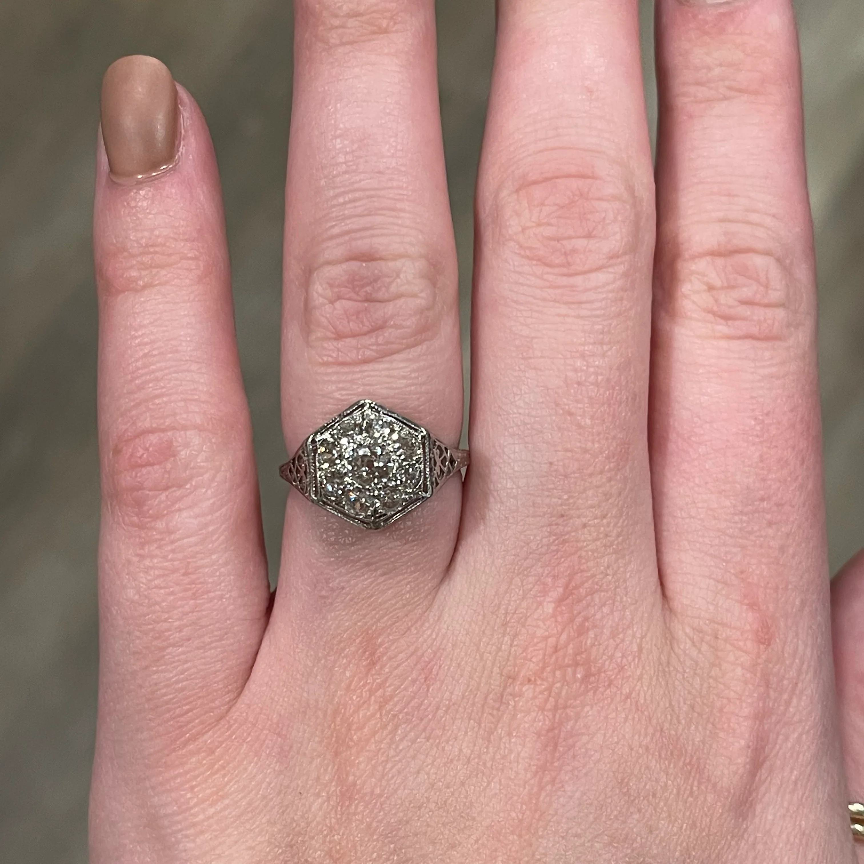 Art Deco 1.11 Diamond Cluster Engagement Ring in Platinum - Image 6