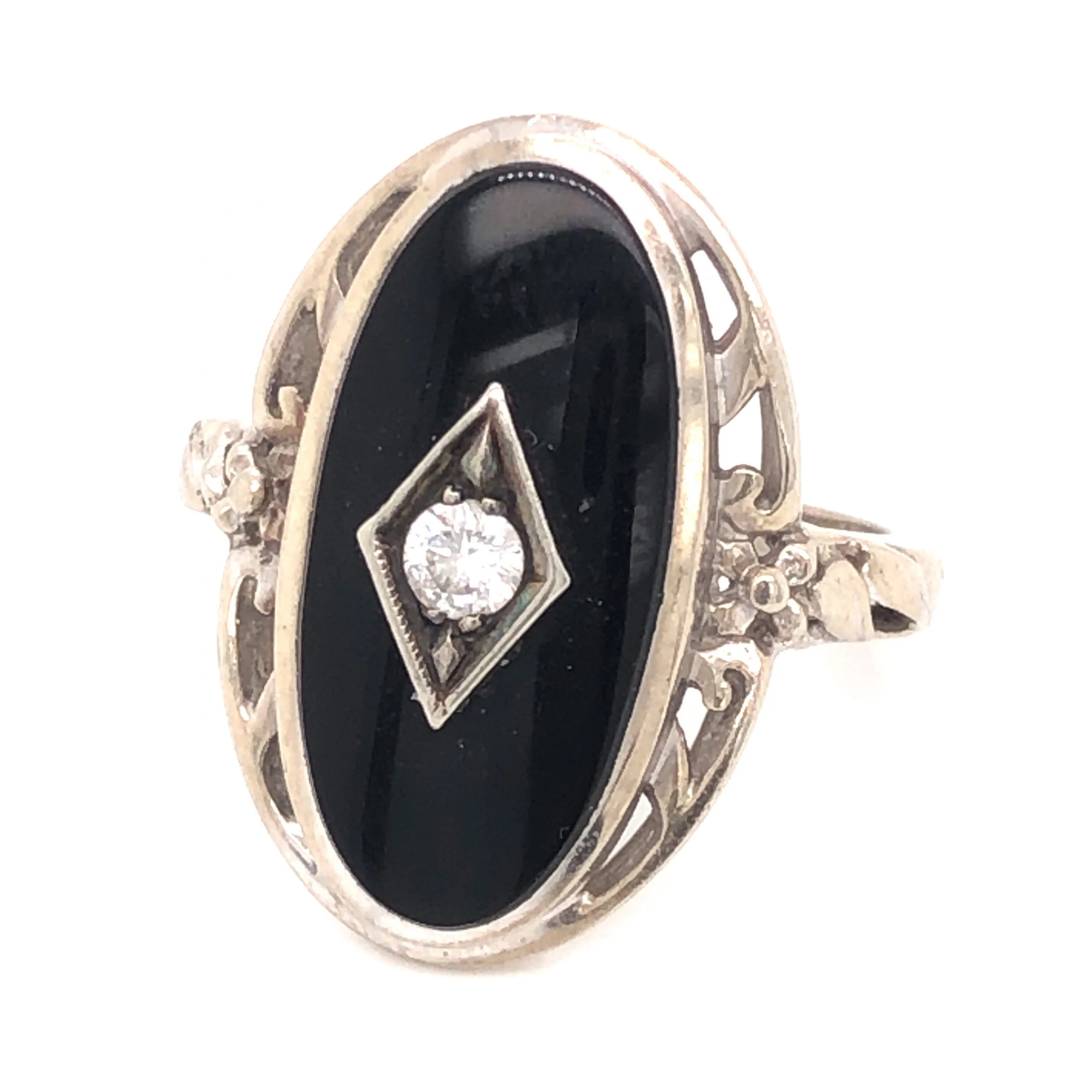 Art Deco .12 Diamond & Onyx Ring in 14k White Gold - Image 2