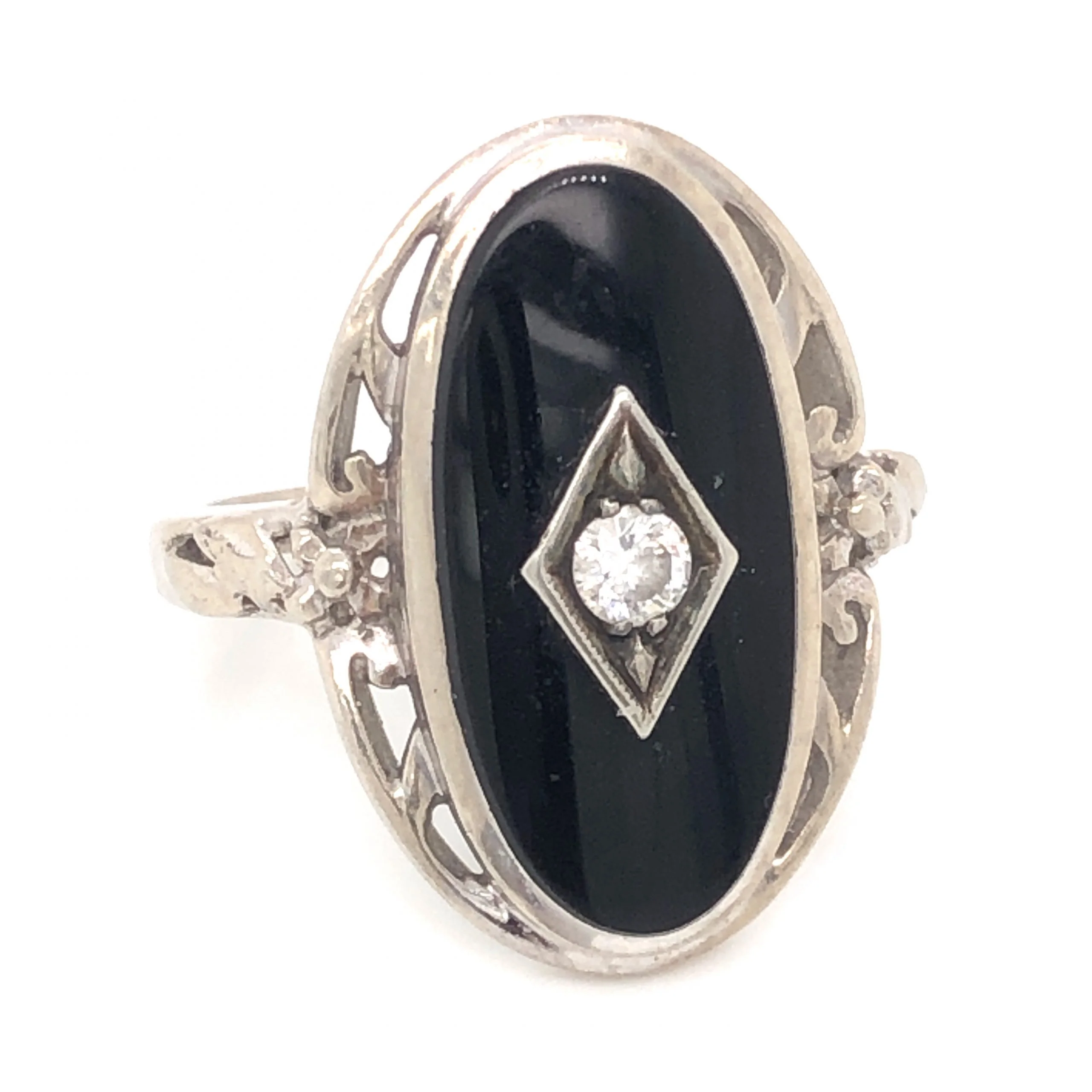 Art Deco .12 Diamond & Onyx Ring in 14k White Gold - Image 3
