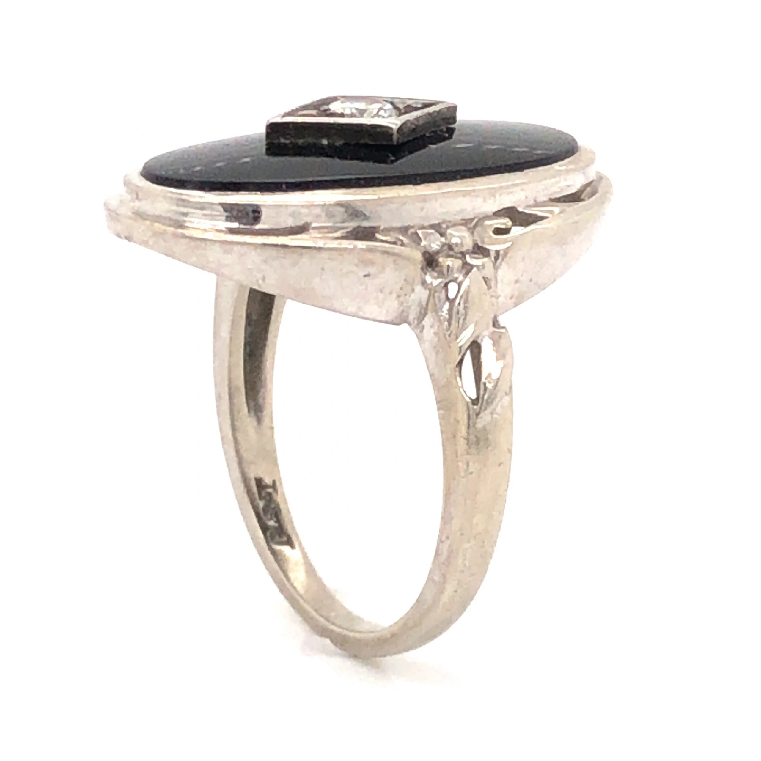 Art Deco .12 Diamond & Onyx Ring in 14k White Gold - Image 4