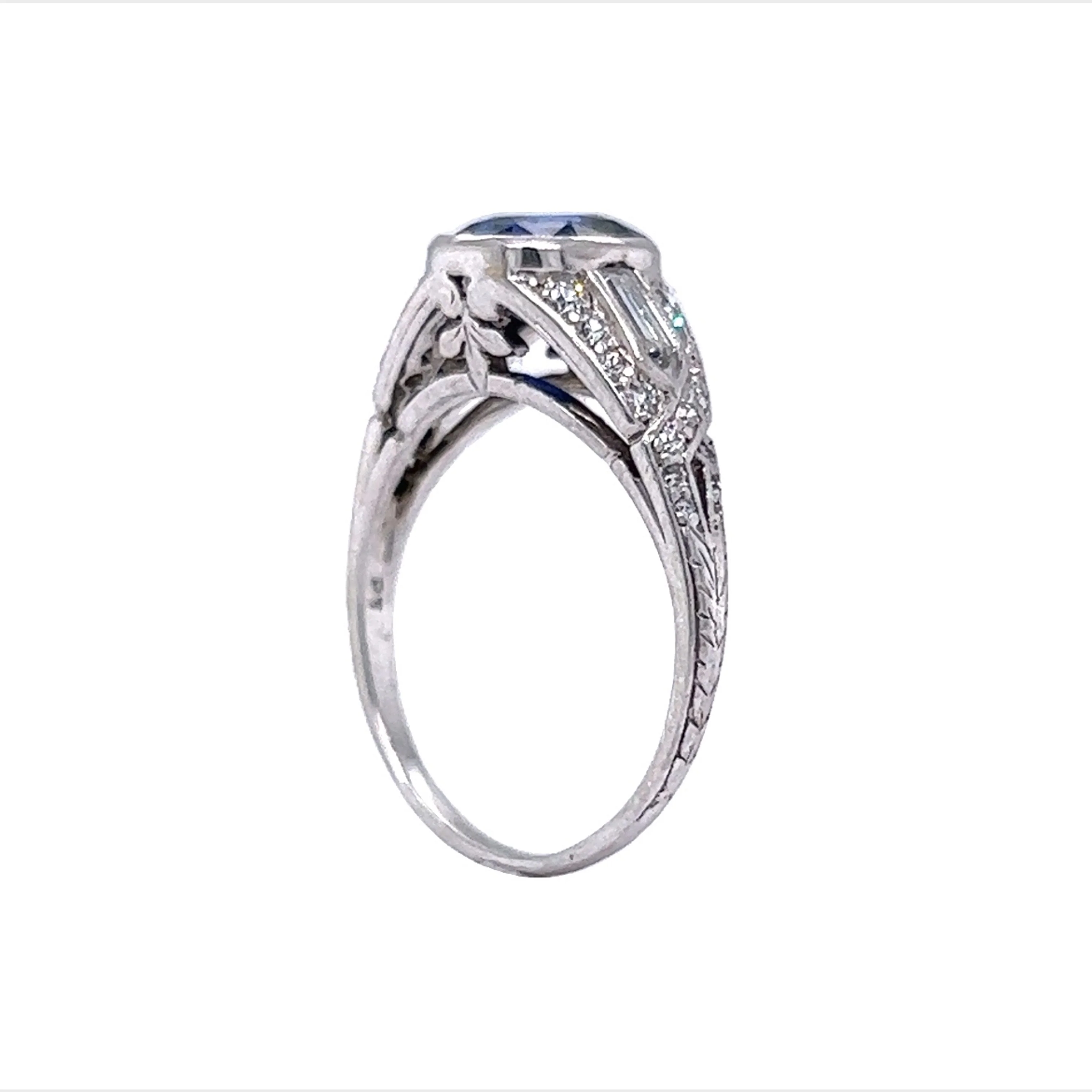Art Deco 2.02 Sapphire and Diamond Engagement Ring in Platinum - Image 5