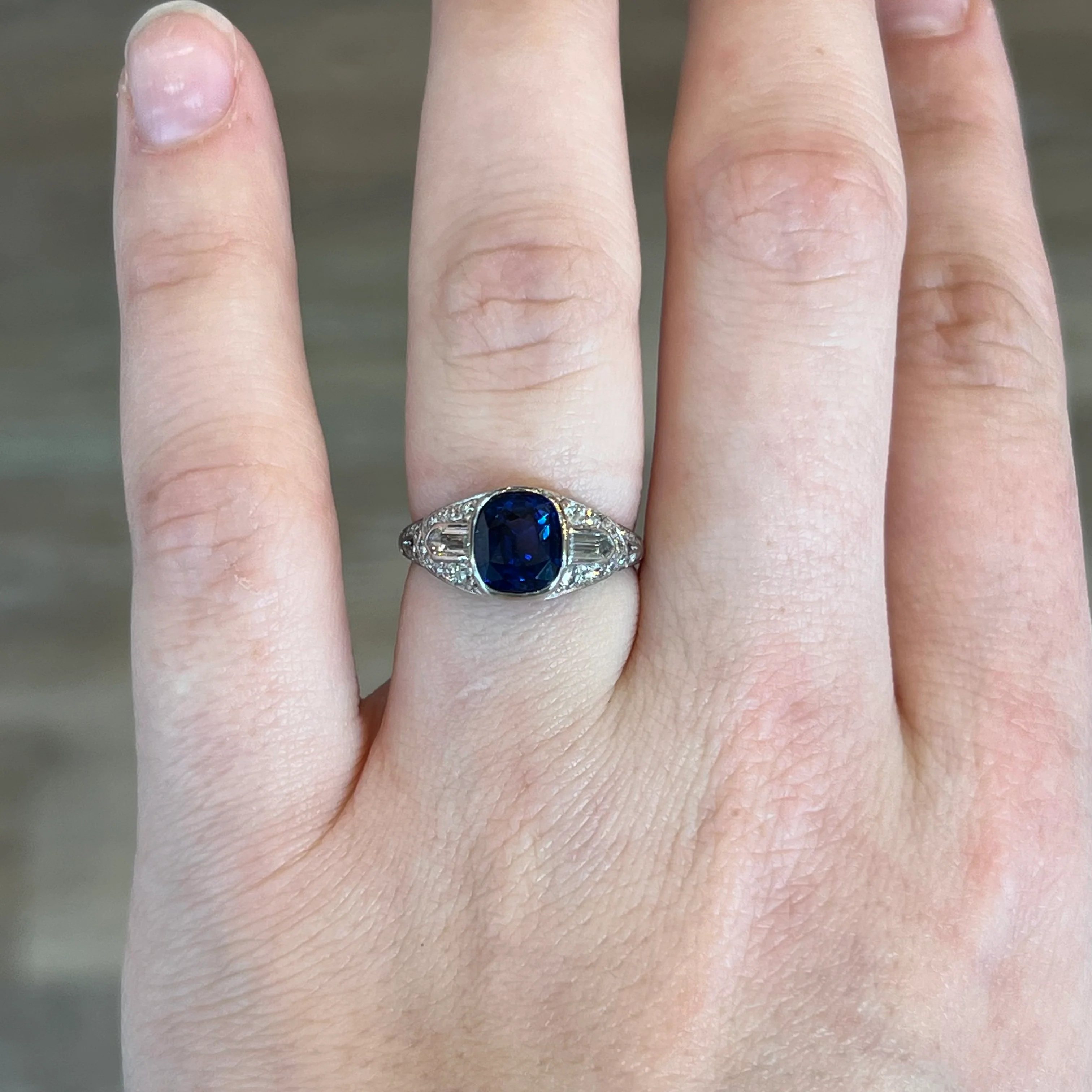 Art Deco 2.02 Sapphire and Diamond Engagement Ring in Platinum - Image 6
