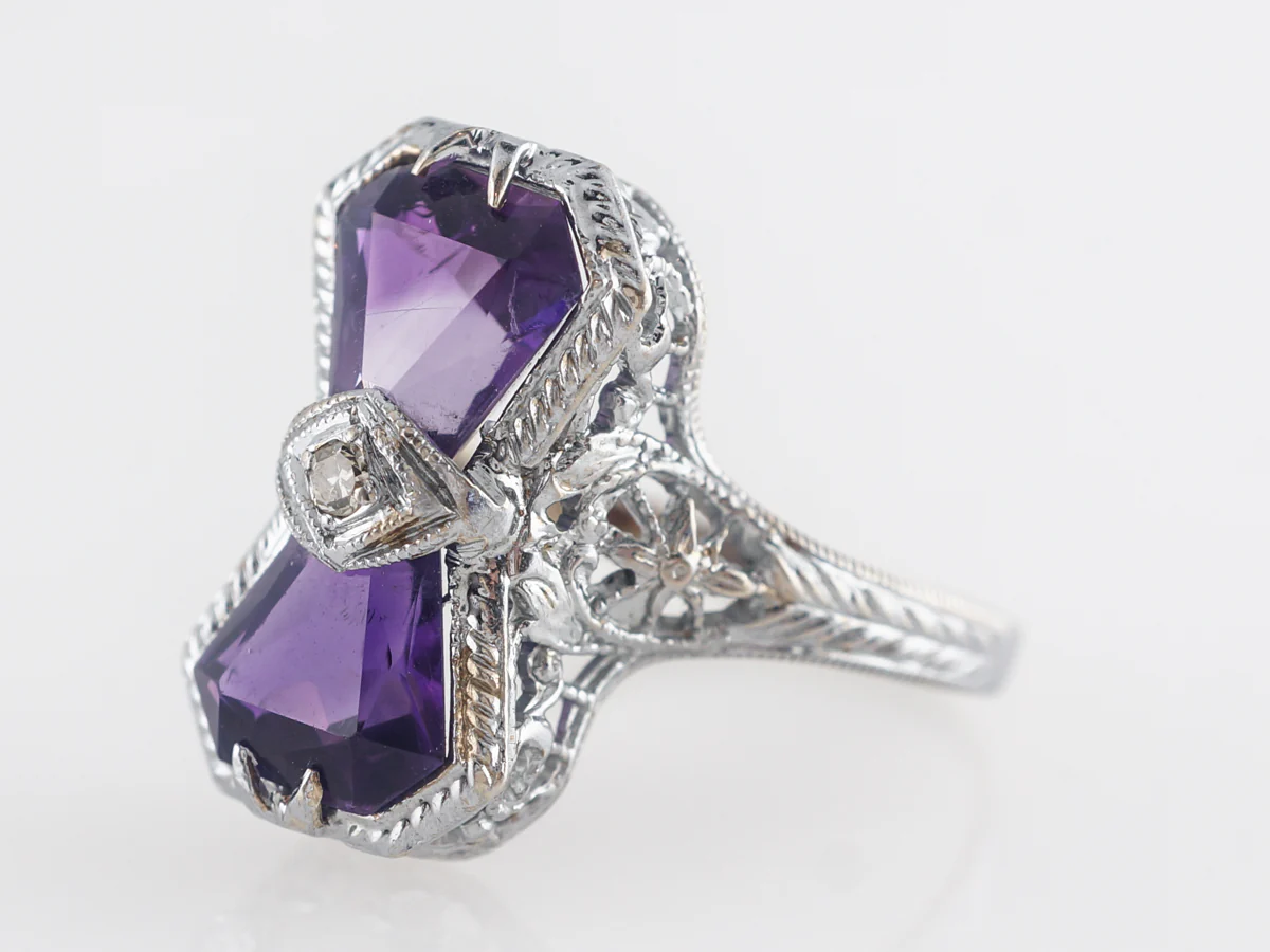 Art Deco Amethyst Cocktail Ring in 14k White Gold - Image 2