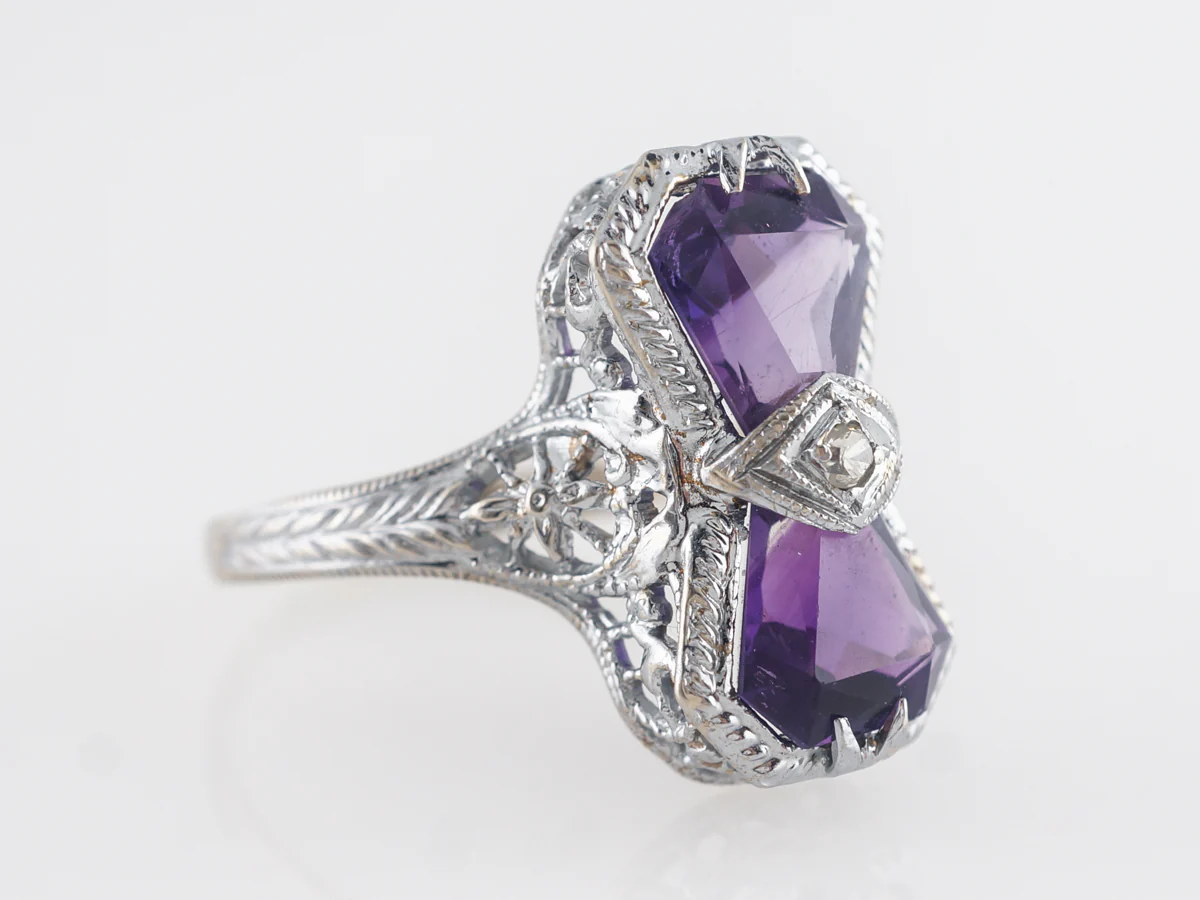 Art Deco Amethyst Cocktail Ring in 14k White Gold - Image 3