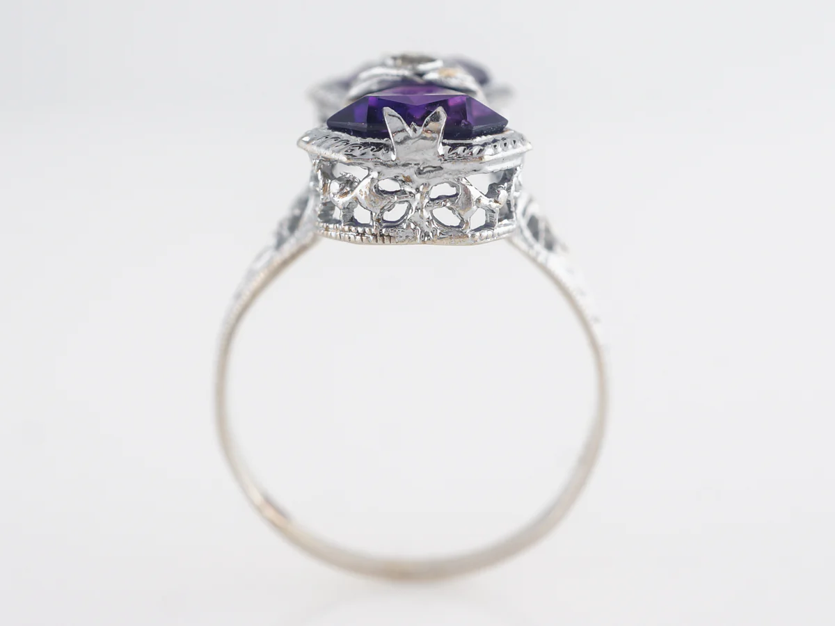 Art Deco Amethyst Cocktail Ring in 14k White Gold - Image 4
