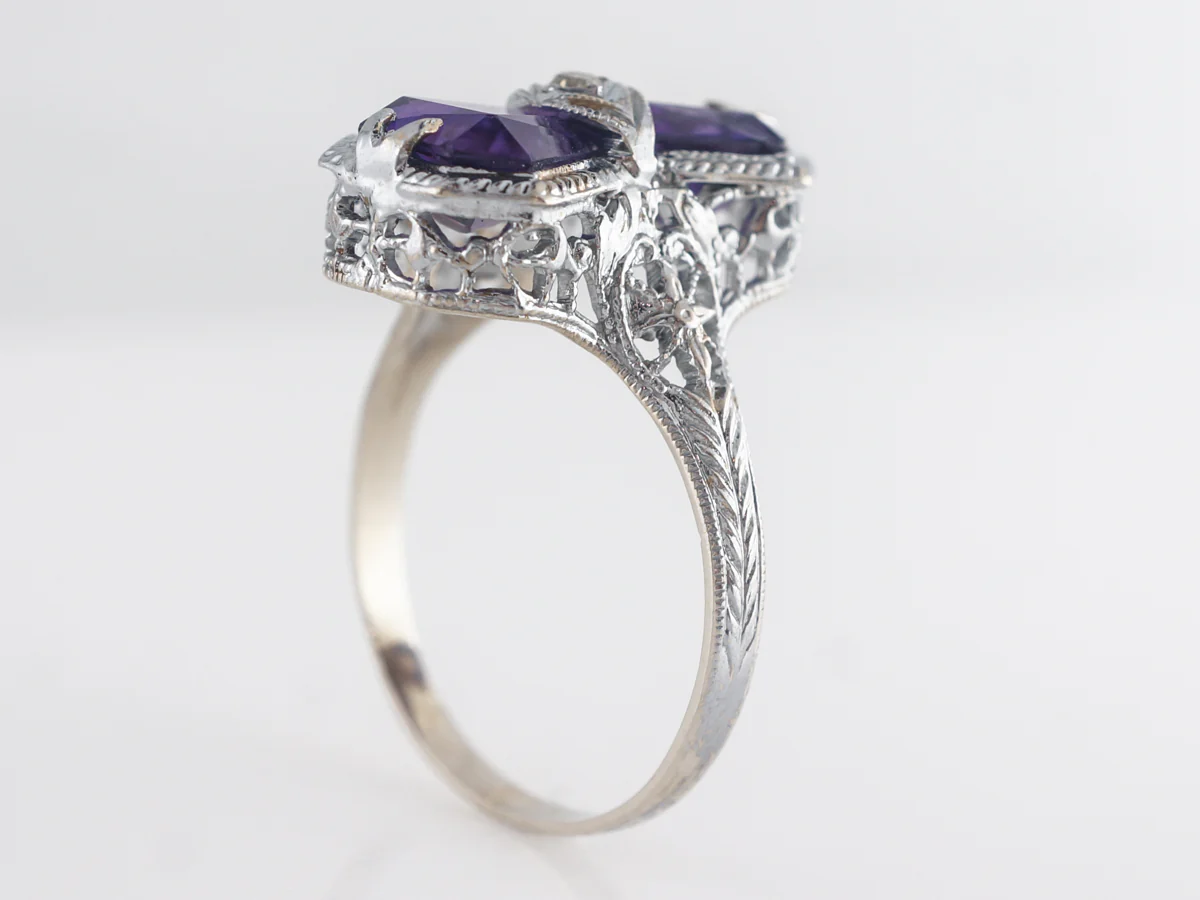 Art Deco Amethyst Cocktail Ring in 14k White Gold - Image 5