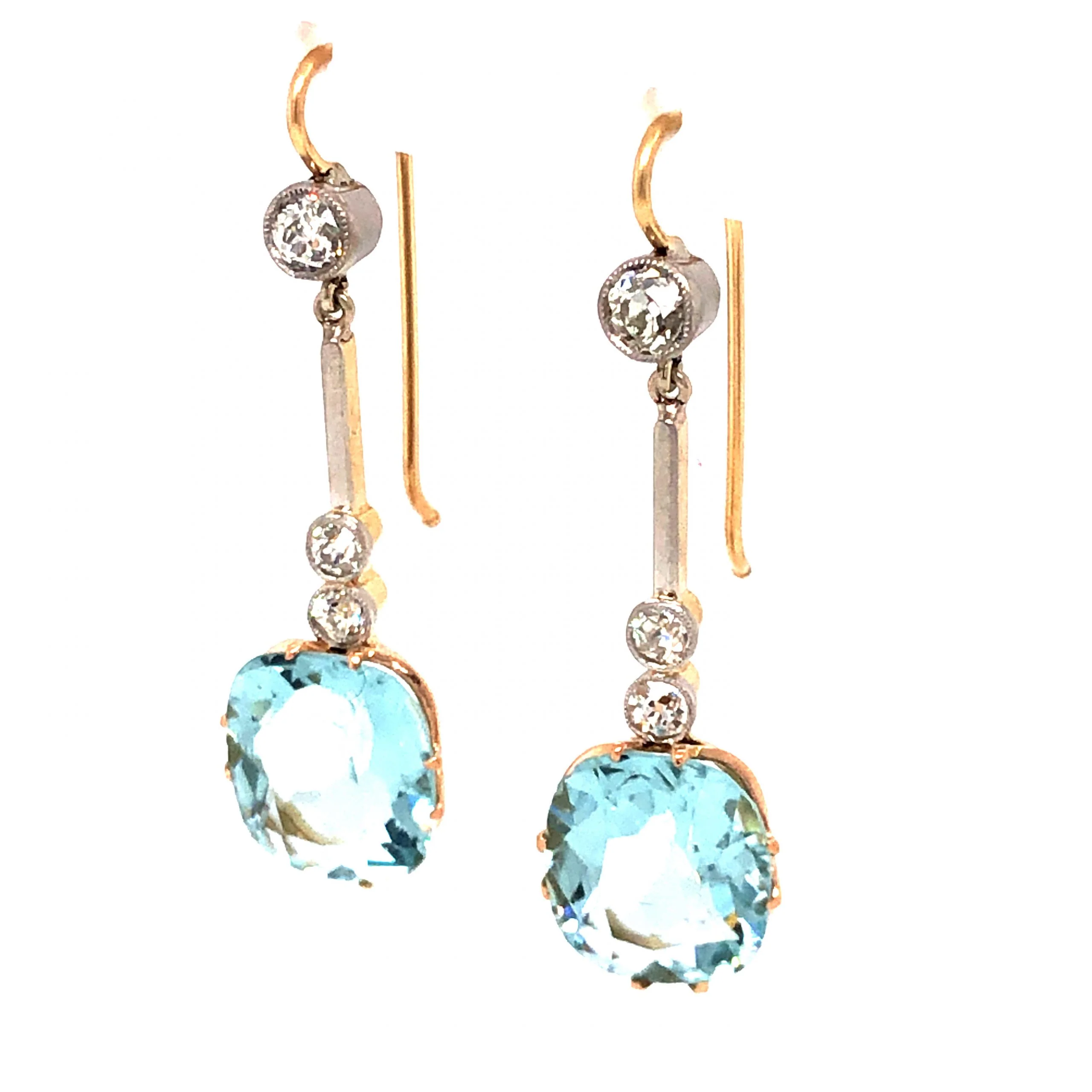 Art Deco Aquamarine and Diamond Drop Earrings in 14k - Image 3