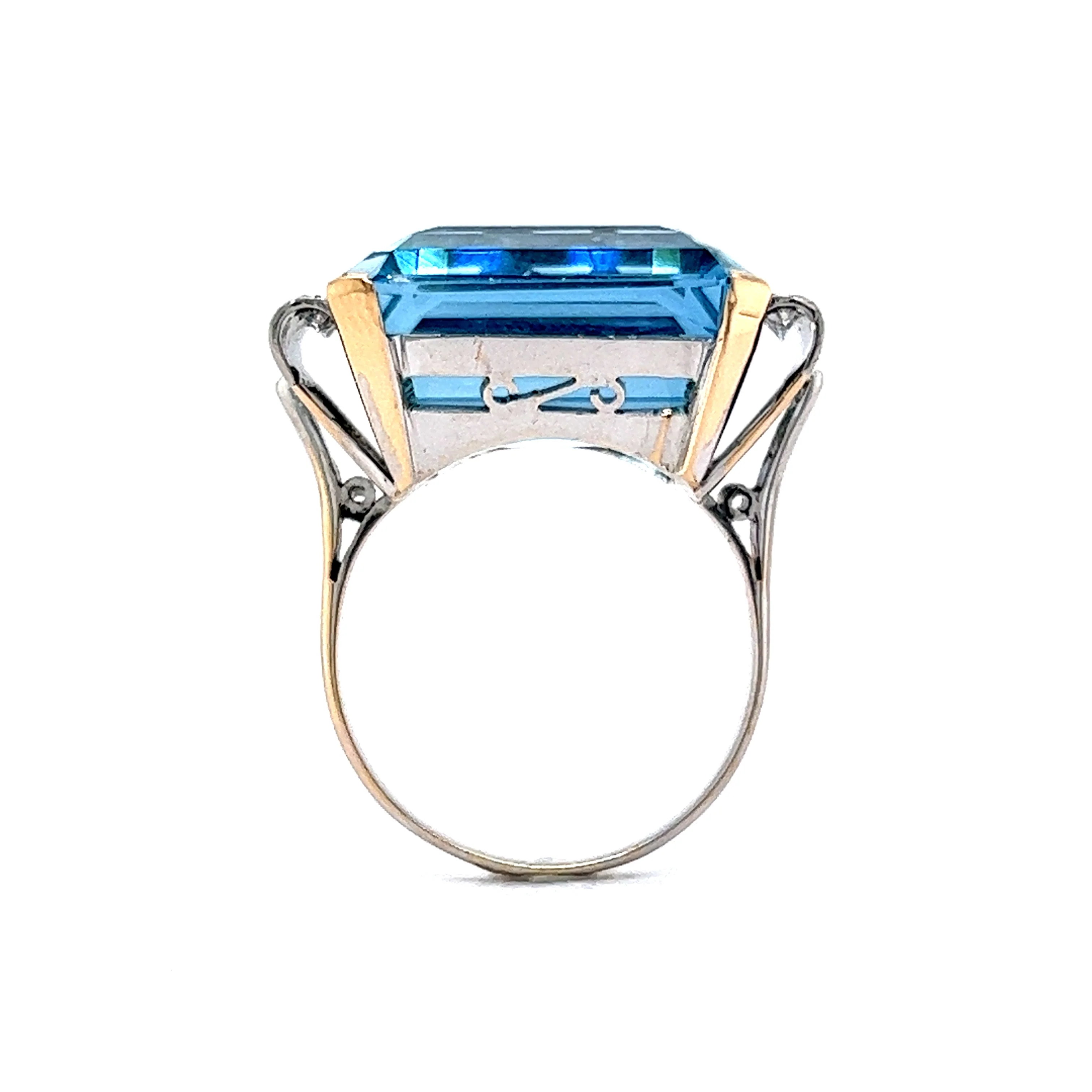 Art Deco Aquamarine Cocktail Ring w/ Diamonds in Platinum & 14k - Image 4