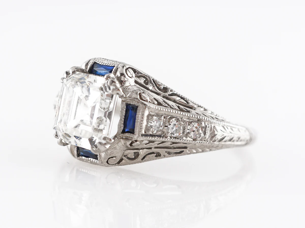 Art Deco Asscher Cut Diamond Engagement Ring in Platinum - Image 2