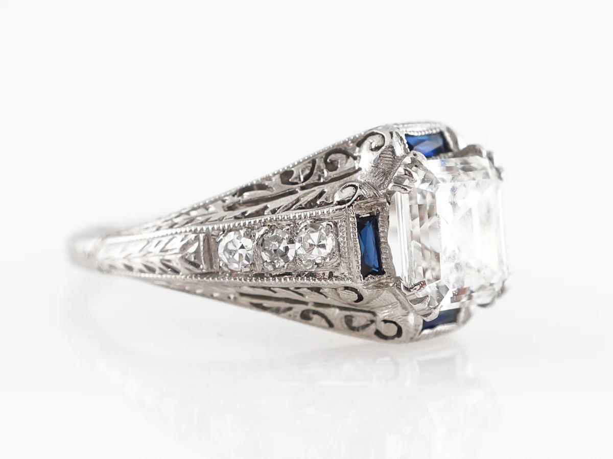 Art Deco Asscher Cut Diamond Engagement Ring in Platinum - Image 3