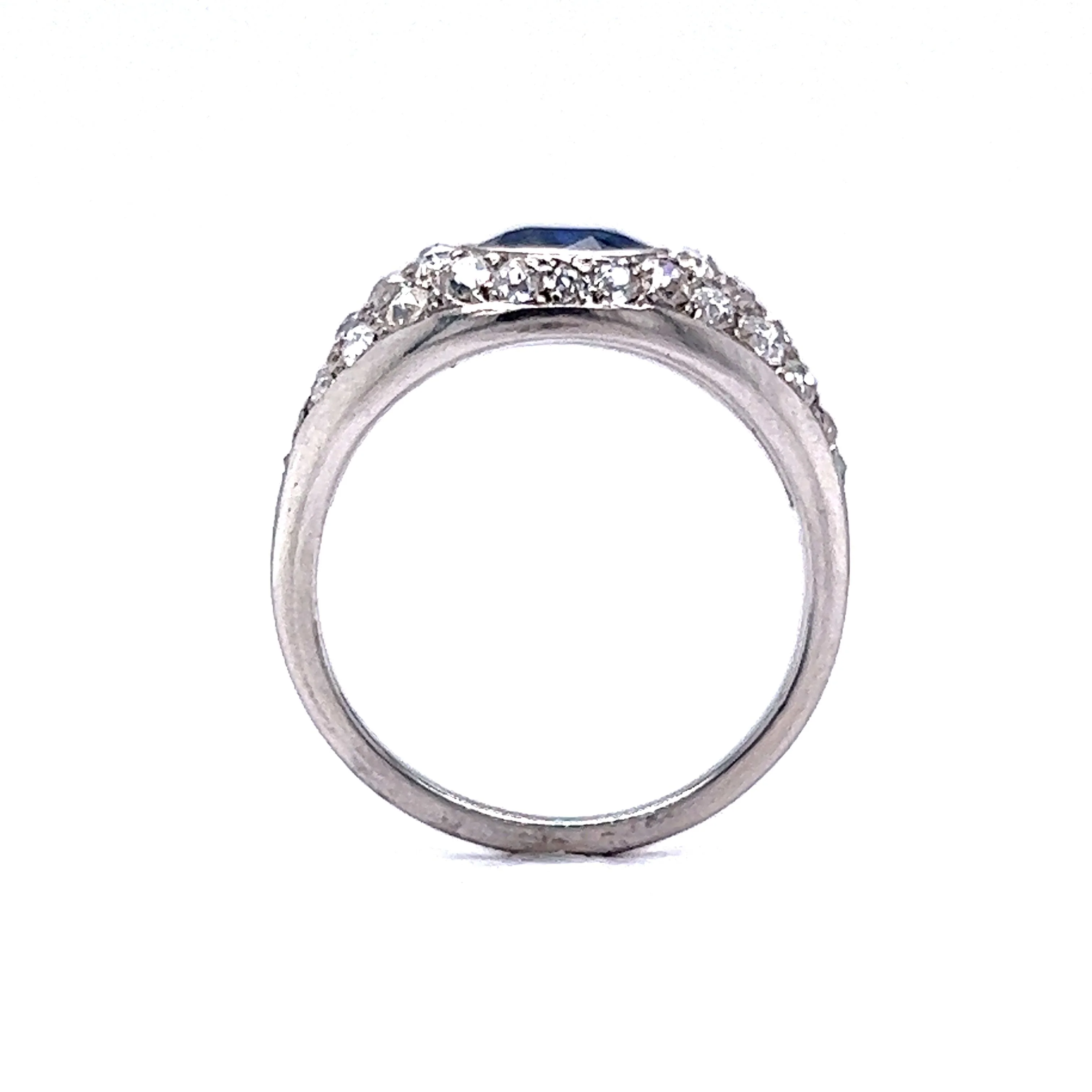 Art Deco Bezel Set Sapphire & Diamond Engagement Ring in Platinum - Image 4
