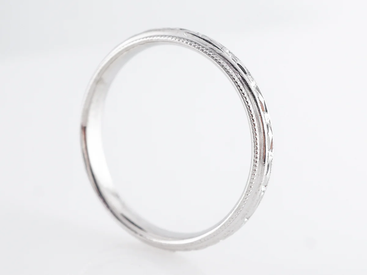 Art Deco Blossom Wedding w/ Milgrain Band in 18K - Image 3