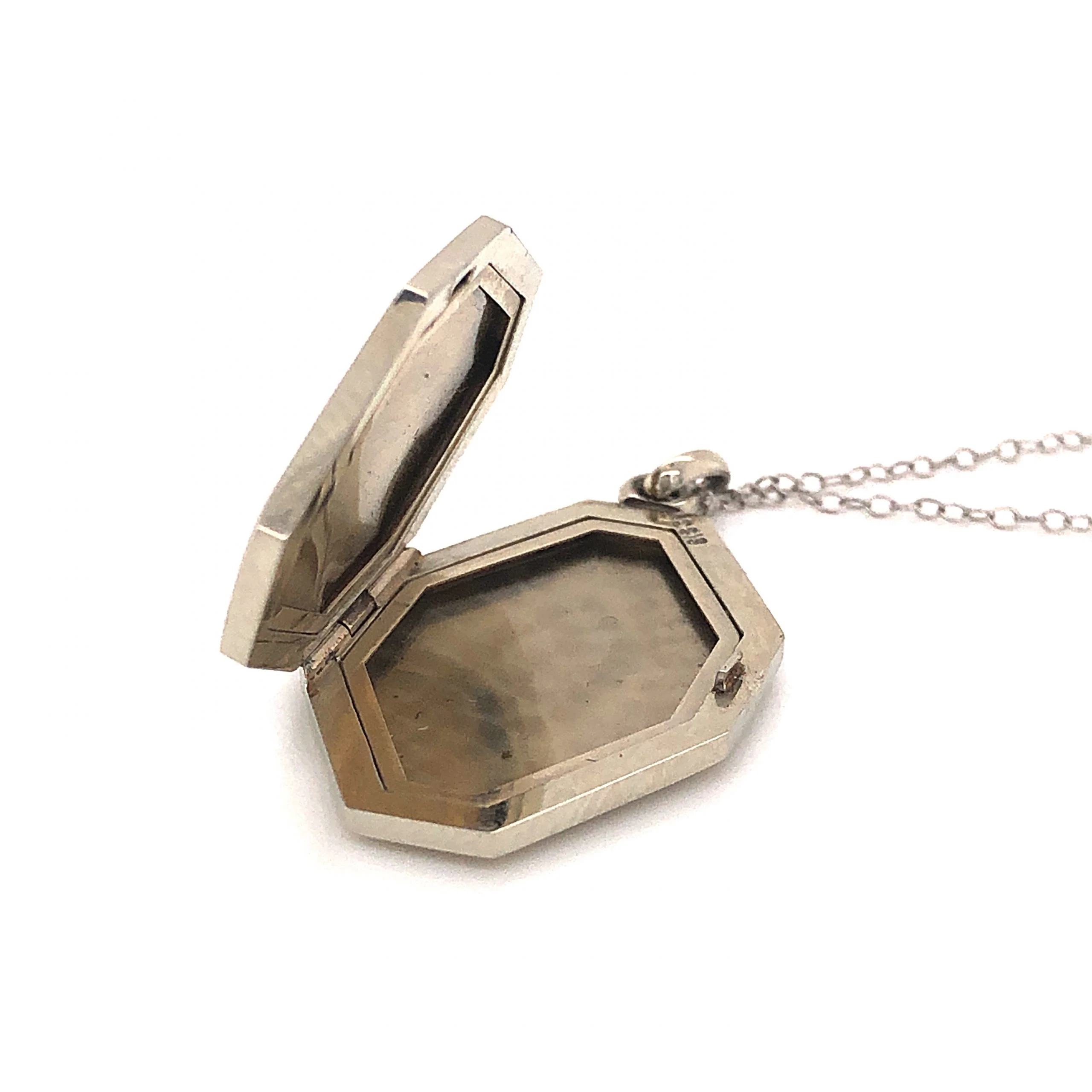 Art Deco Blue Enamel Locket Necklace in 18k White Gold - Image 7