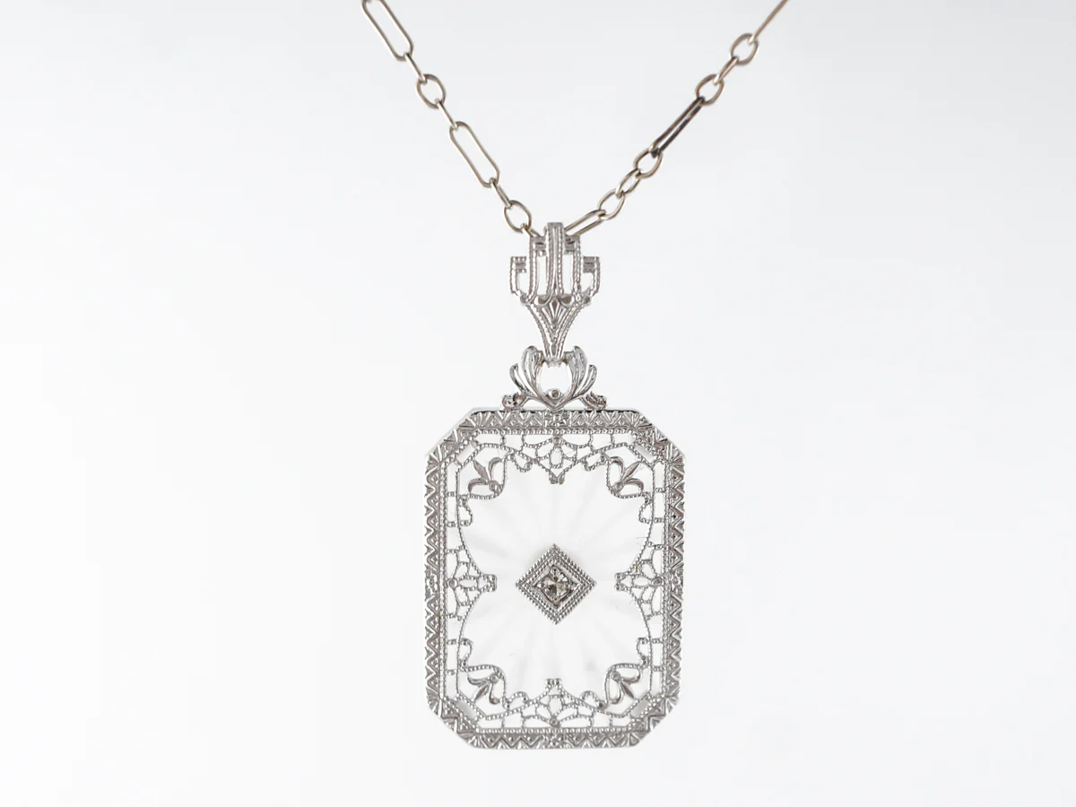 Art Deco Camphor Glass Pendant in 14k White Gold - Image 2
