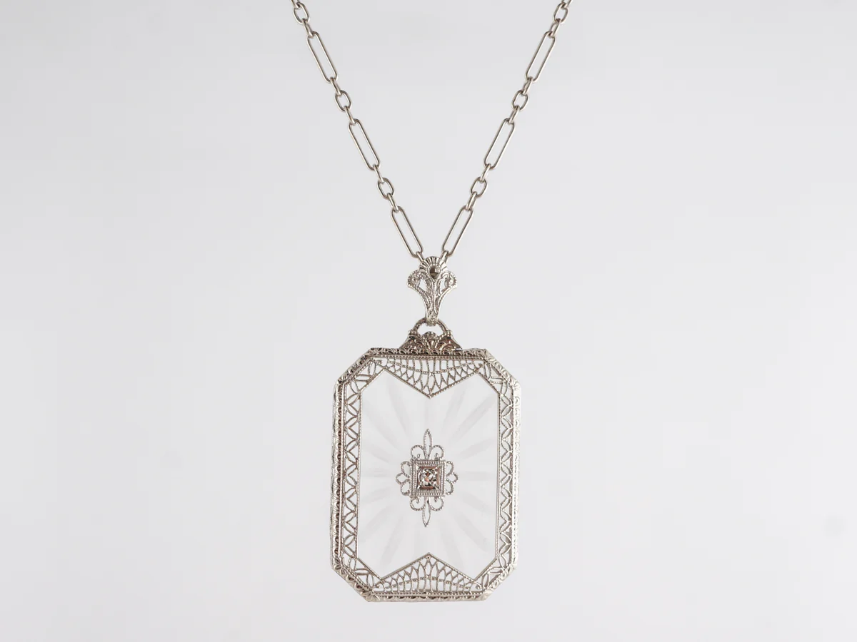 Art Deco Camphor Necklace w/ Single Cut Diamond