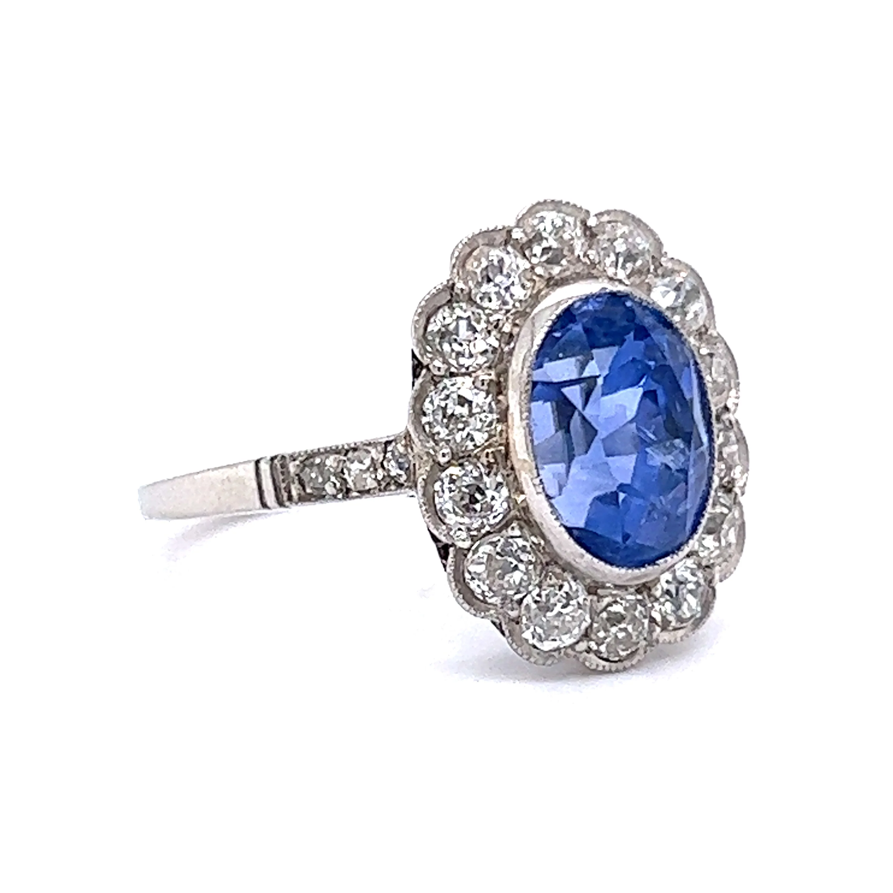 Art Deco Ceylon Sapphire & Diamond Engagement Ring in Platinum - Image 3