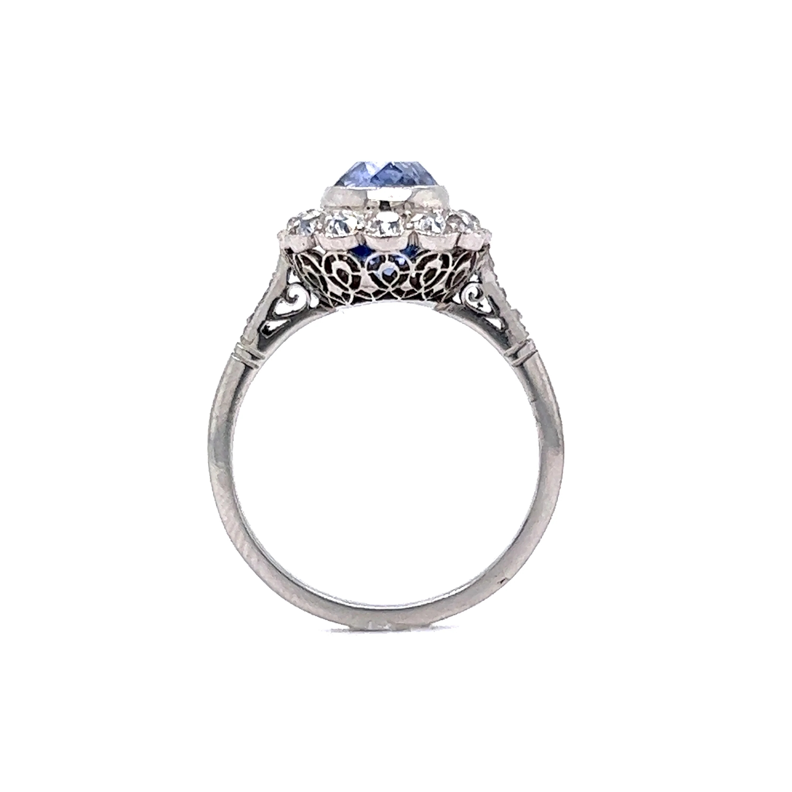 Art Deco Ceylon Sapphire & Diamond Engagement Ring in Platinum - Image 4
