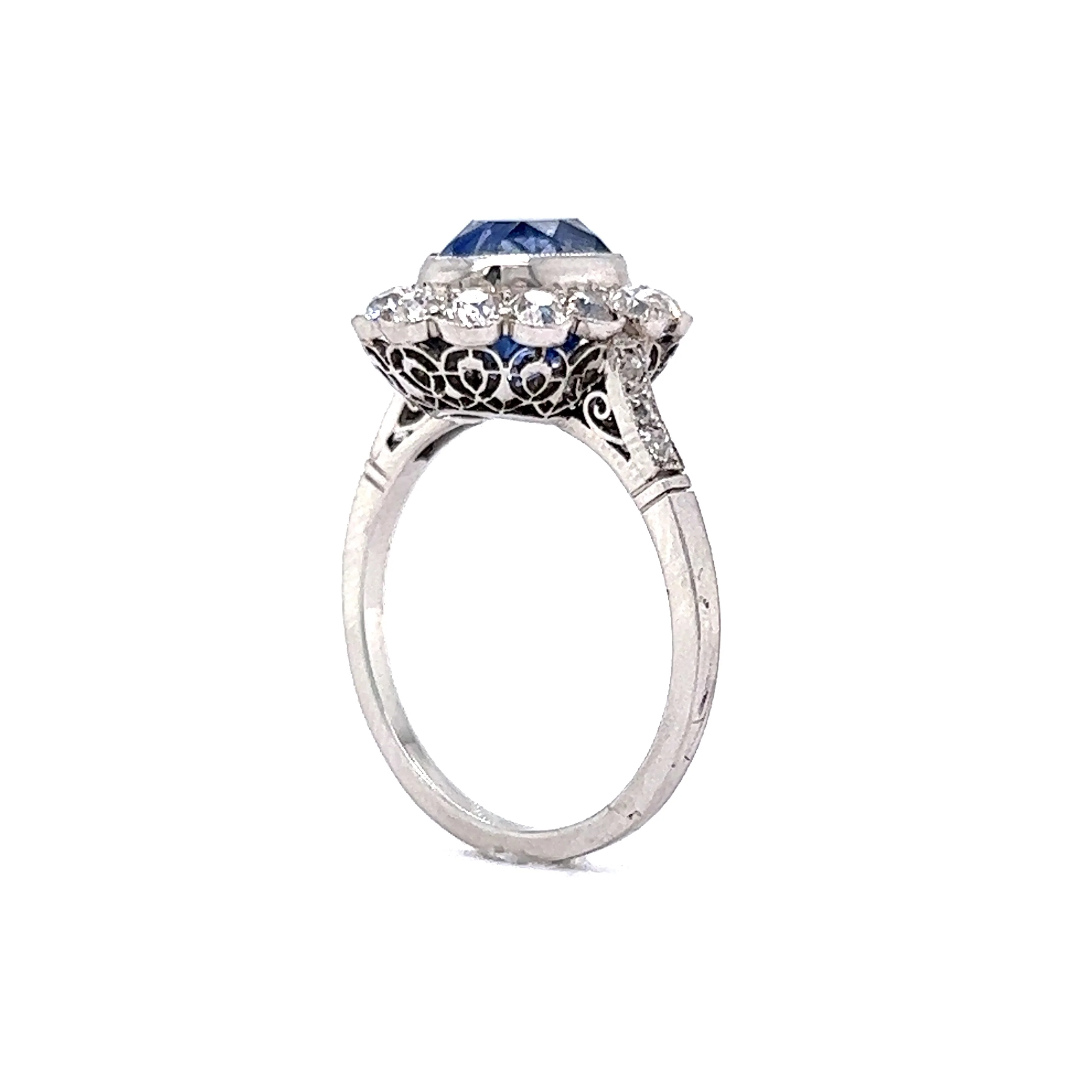 Art Deco Ceylon Sapphire & Diamond Engagement Ring in Platinum - Image 5