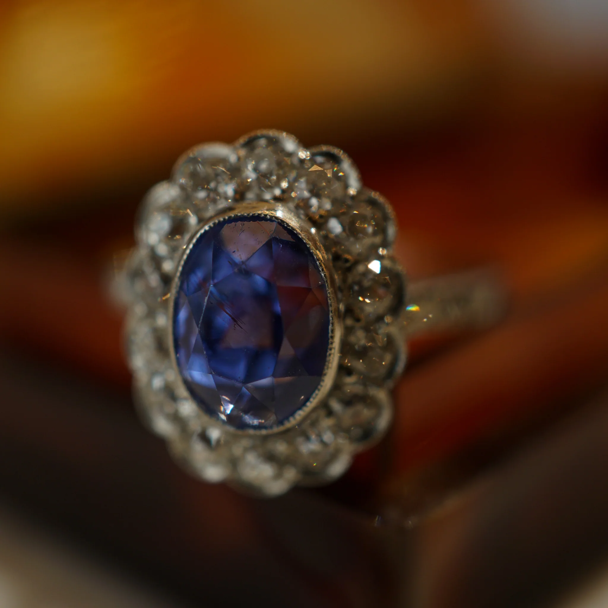 Art Deco Ceylon Sapphire & Diamond Engagement Ring in Platinum - Image 7