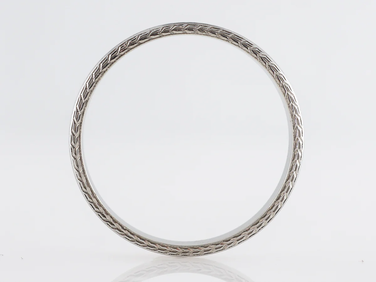 Art Deco Chevron Engraved Wedding Band in White Gold - Image 3