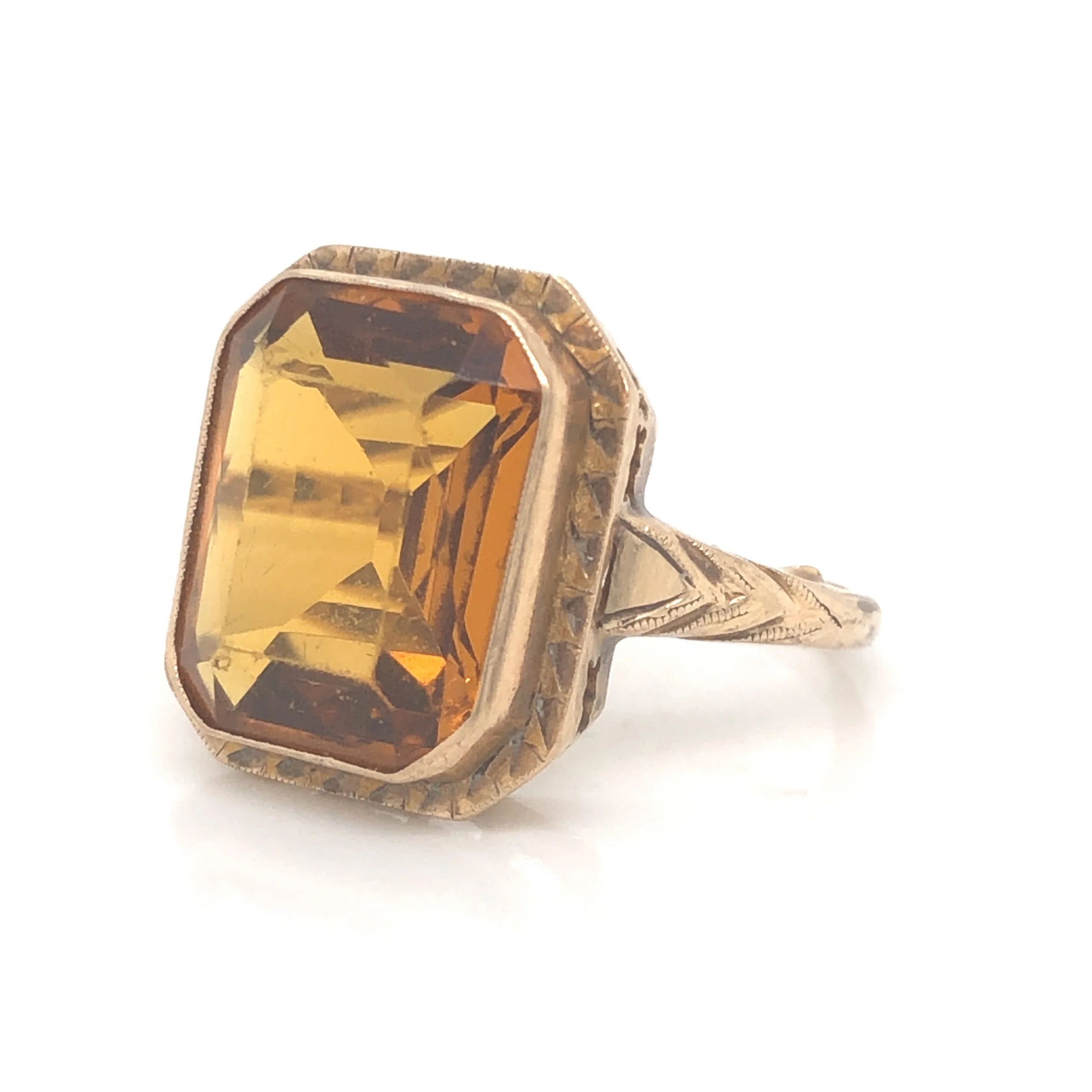 Art Deco Citrine Cocktail Ring in 14k Yellow Gold - Image 2